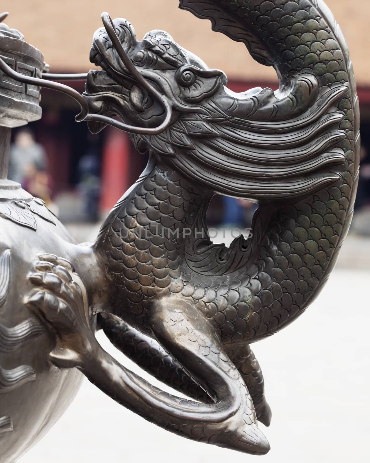 Metal dragon sculpture in a temple in Hanoi, Vietnam