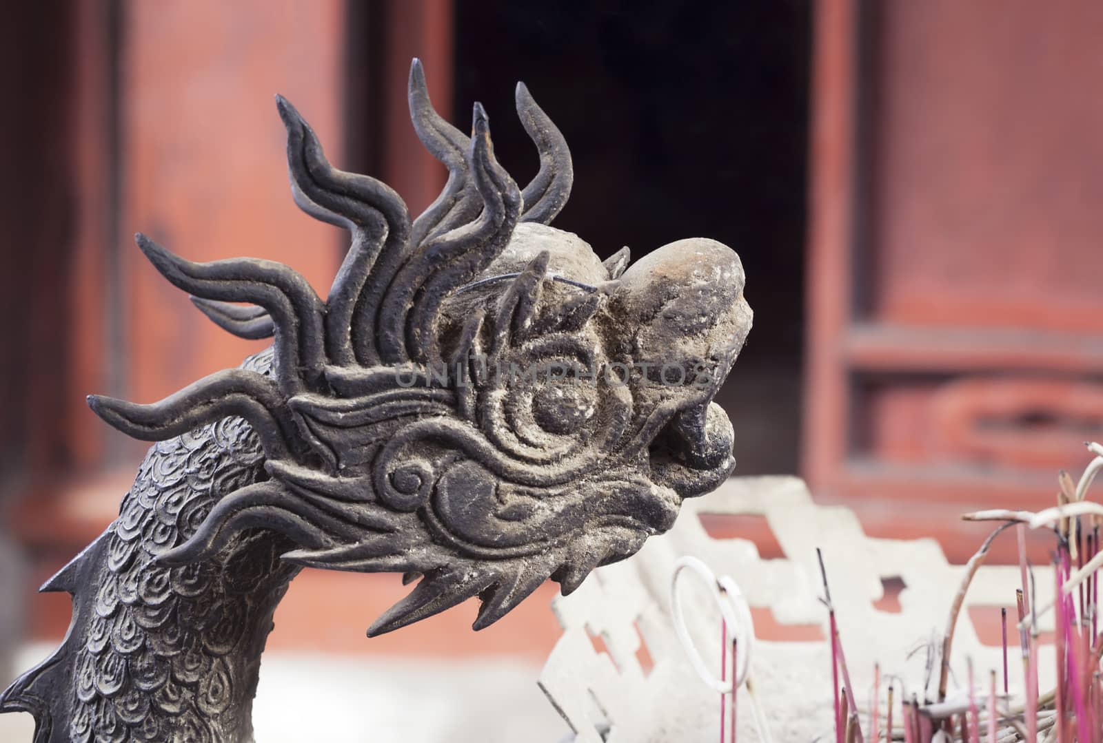 Metal dragon sculpture in a temple in Hanoi, Vietnam