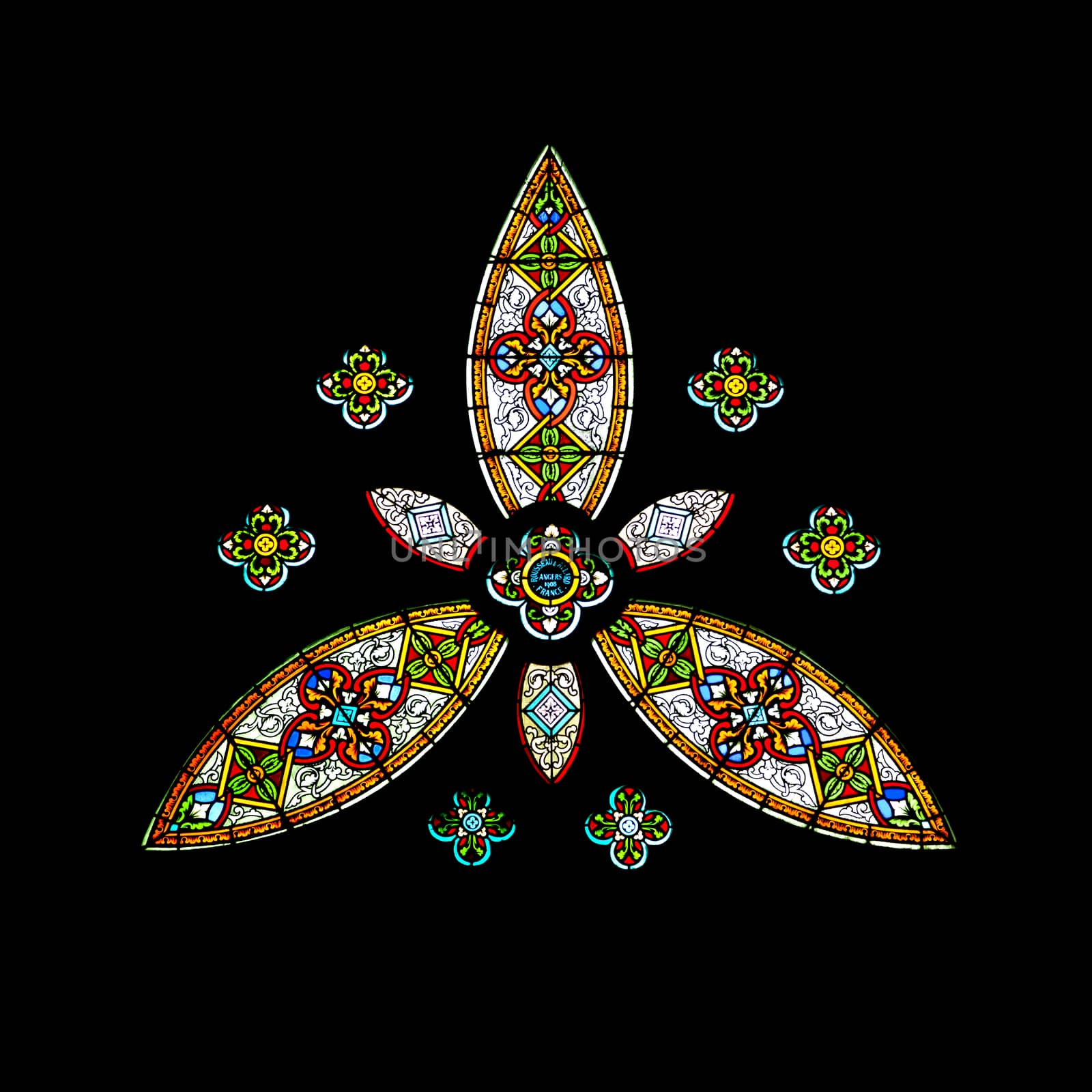 Triangle shape stained glass window in Hungary