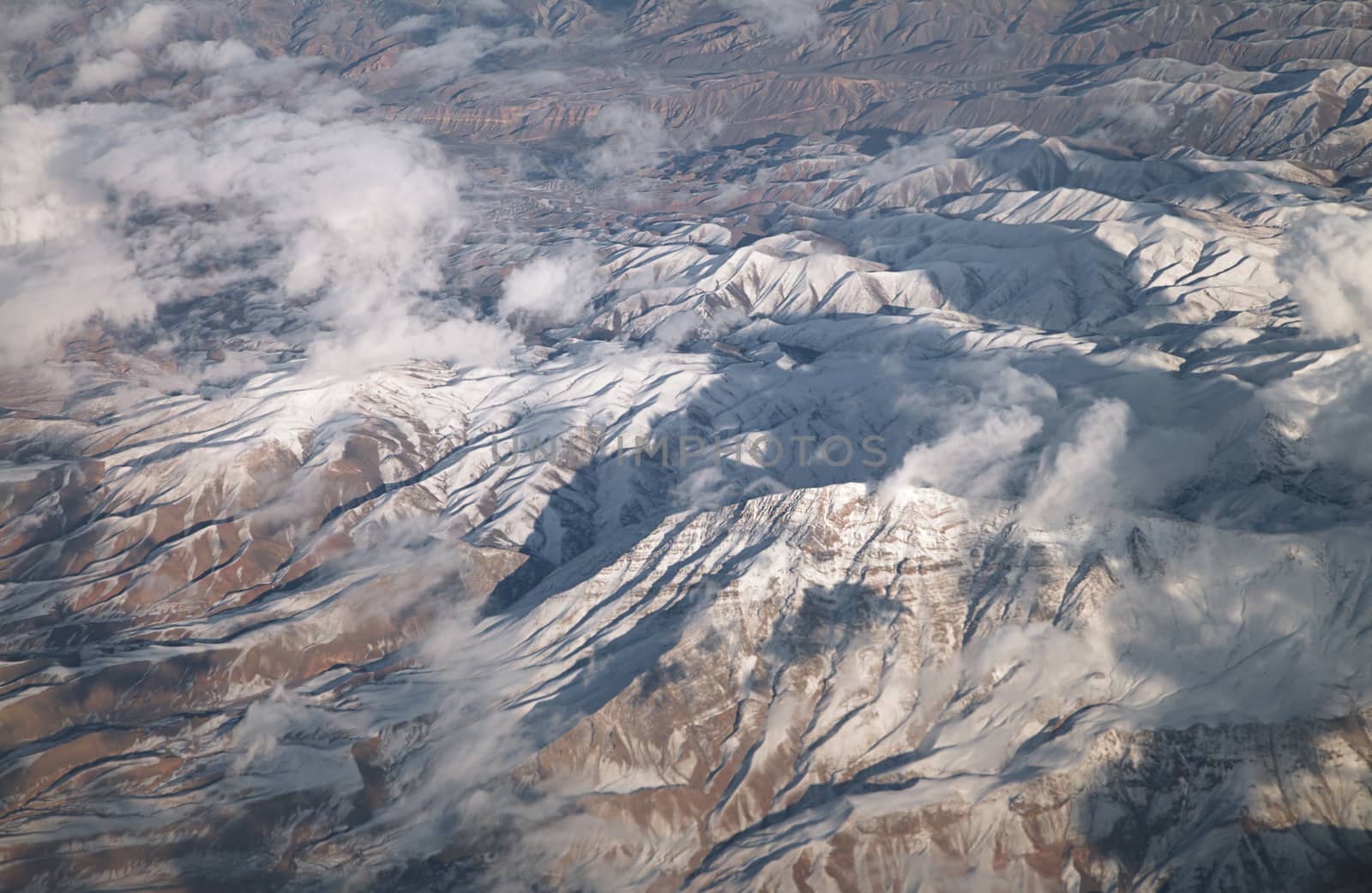 Mountain in Middle East, view from airplane