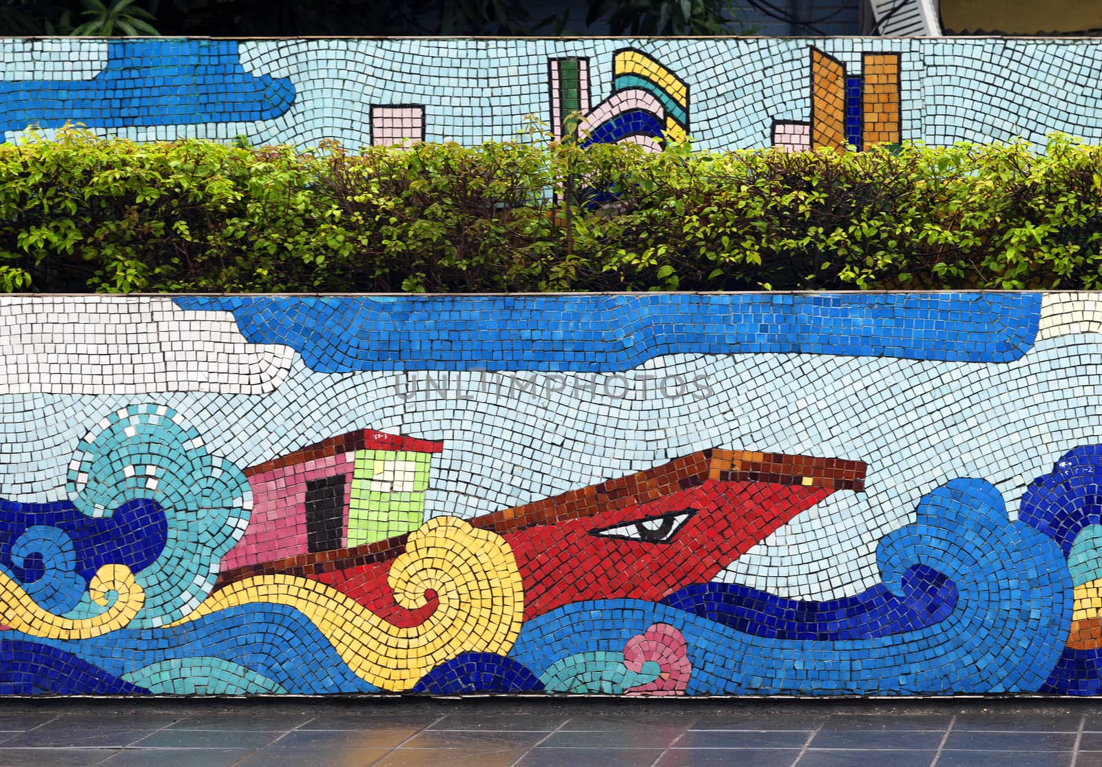 Hanoi, VIETNAM - JANUARY 12, 2015 - Ceramic mosaic mural in Hanoi, the giant art-project of 2007-2010