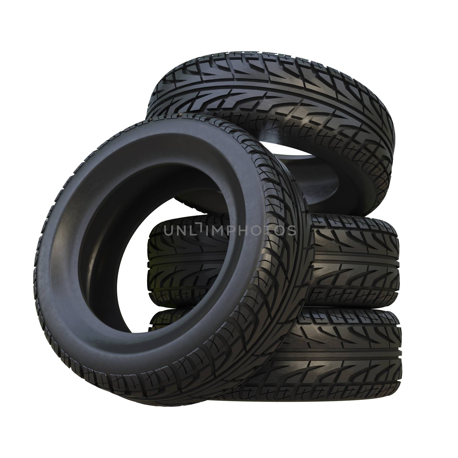 Group black tires, isolated by cherezoff