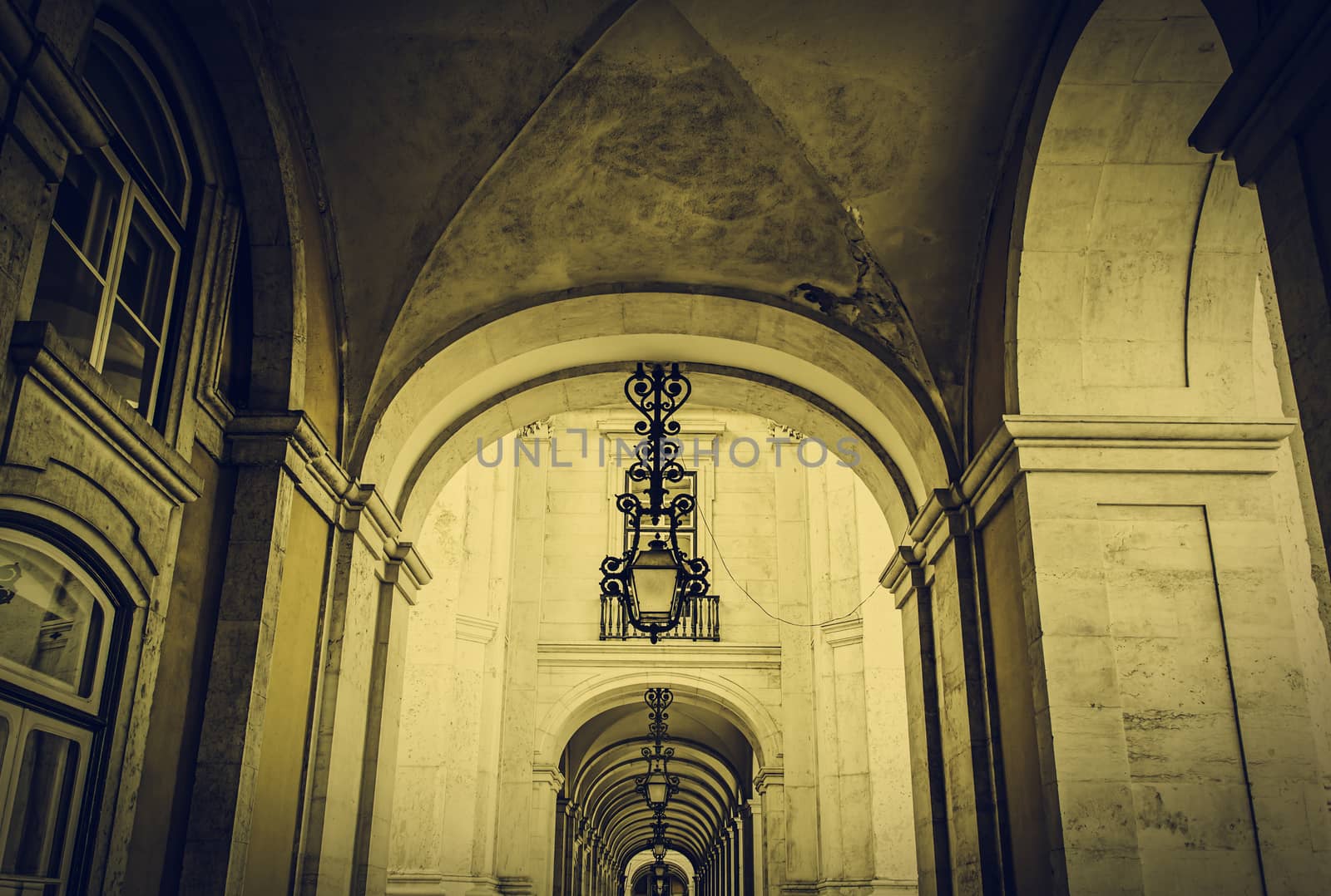 Ancient arches in Lisbon, detail of ancient architecture