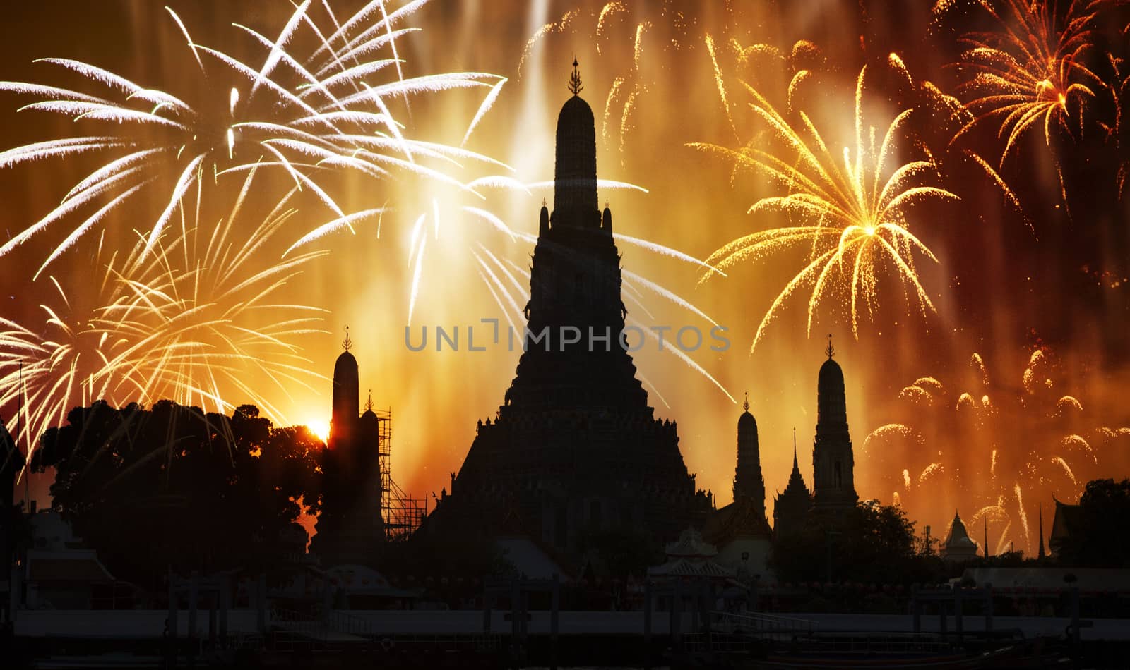 exotic new year - Bangkok new year countdown fireworks at Wat Arun Temple, Bangkok, Thailand