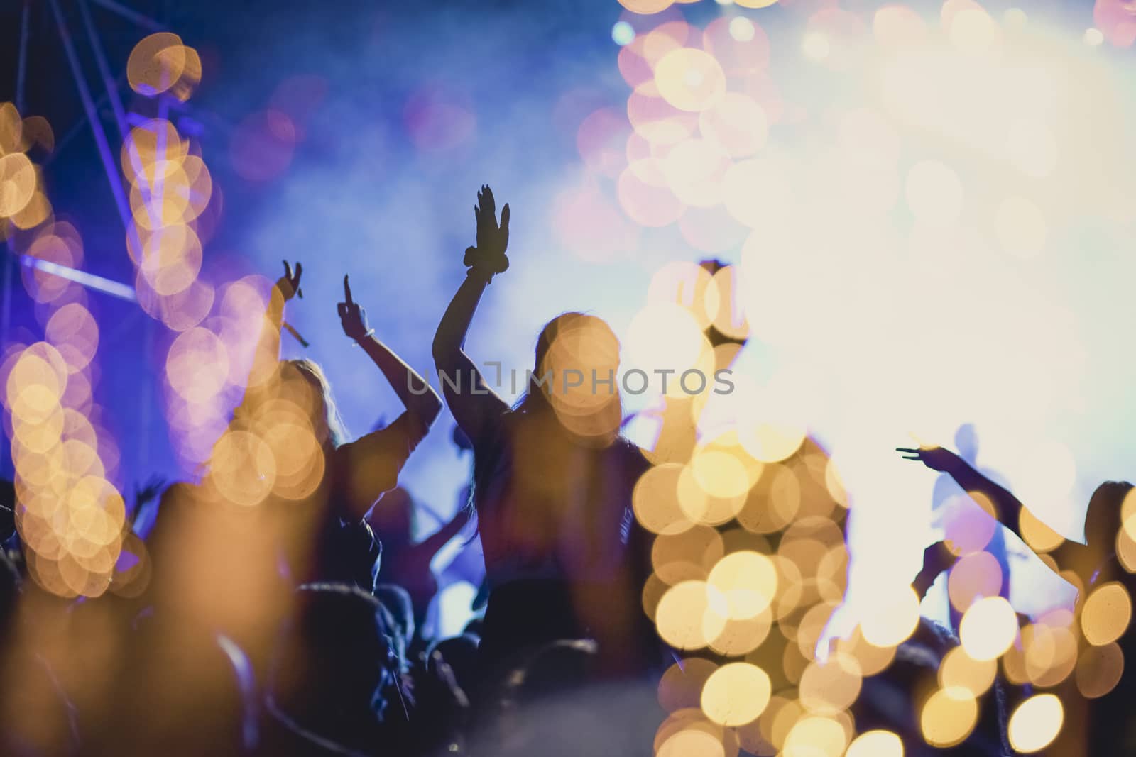 crowd watching fireworks - New Year celebrations- abstract holiday background