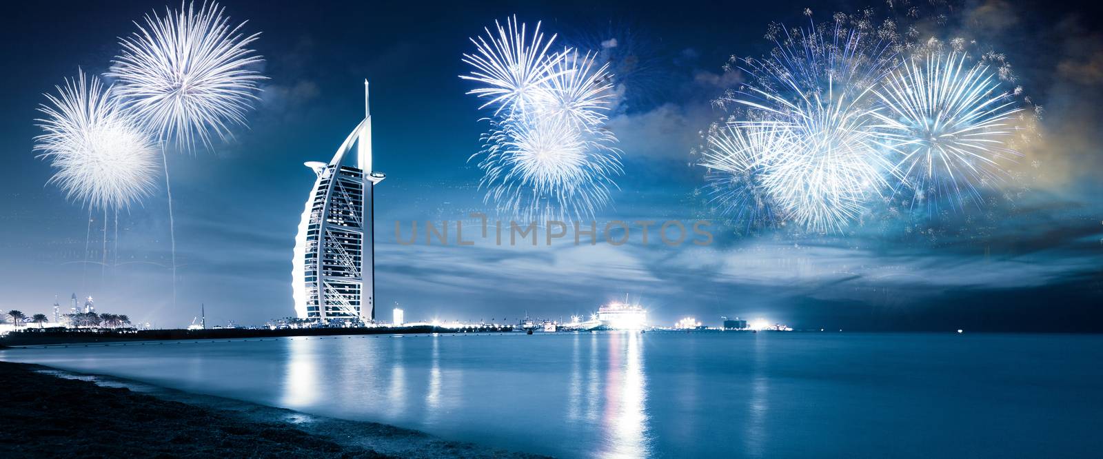 fireworks around Burj Al Arab - exotic New Year destination, Dub by melis