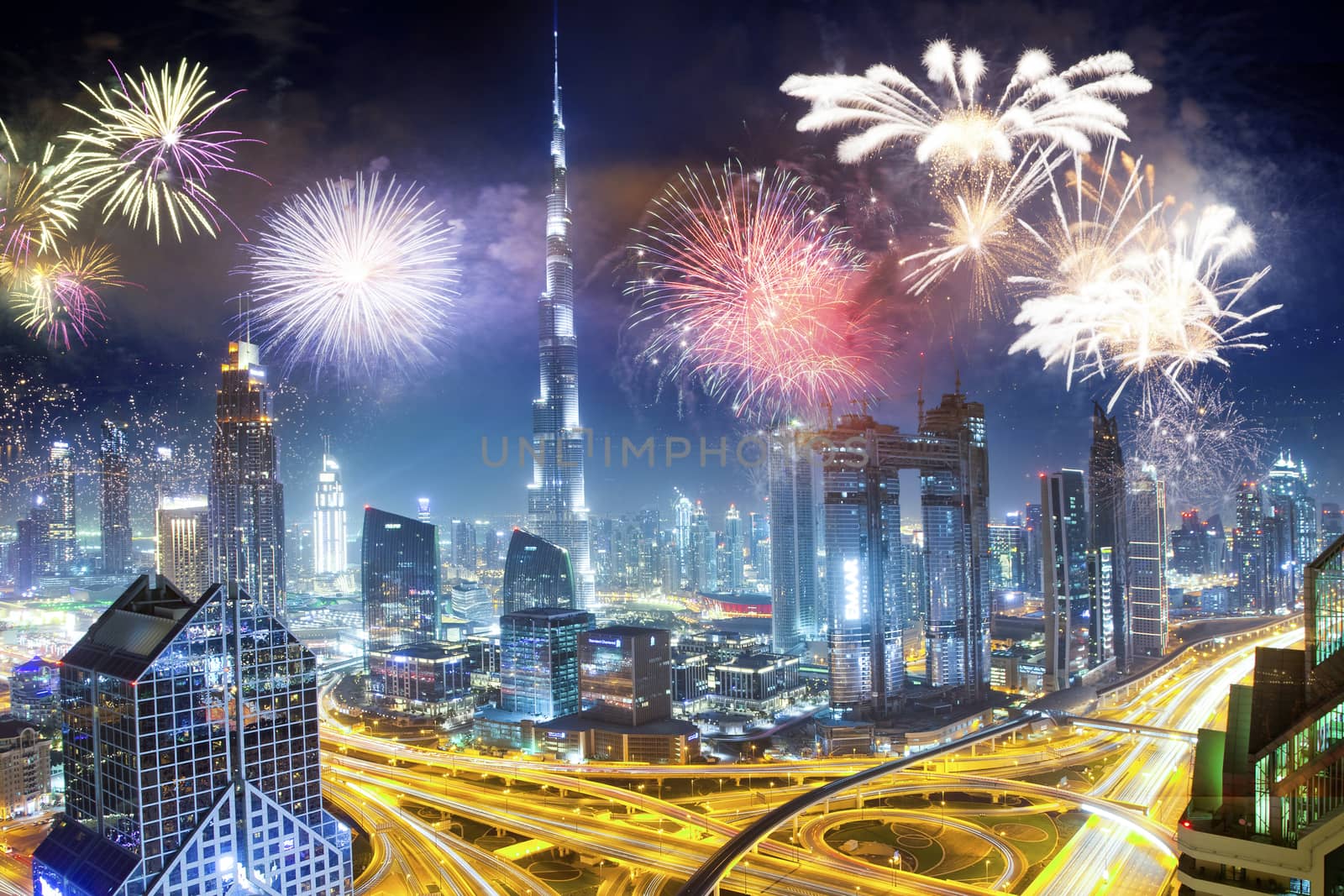 fireworks around Burj Khalifa - exotic New Year destination, Dub by melis