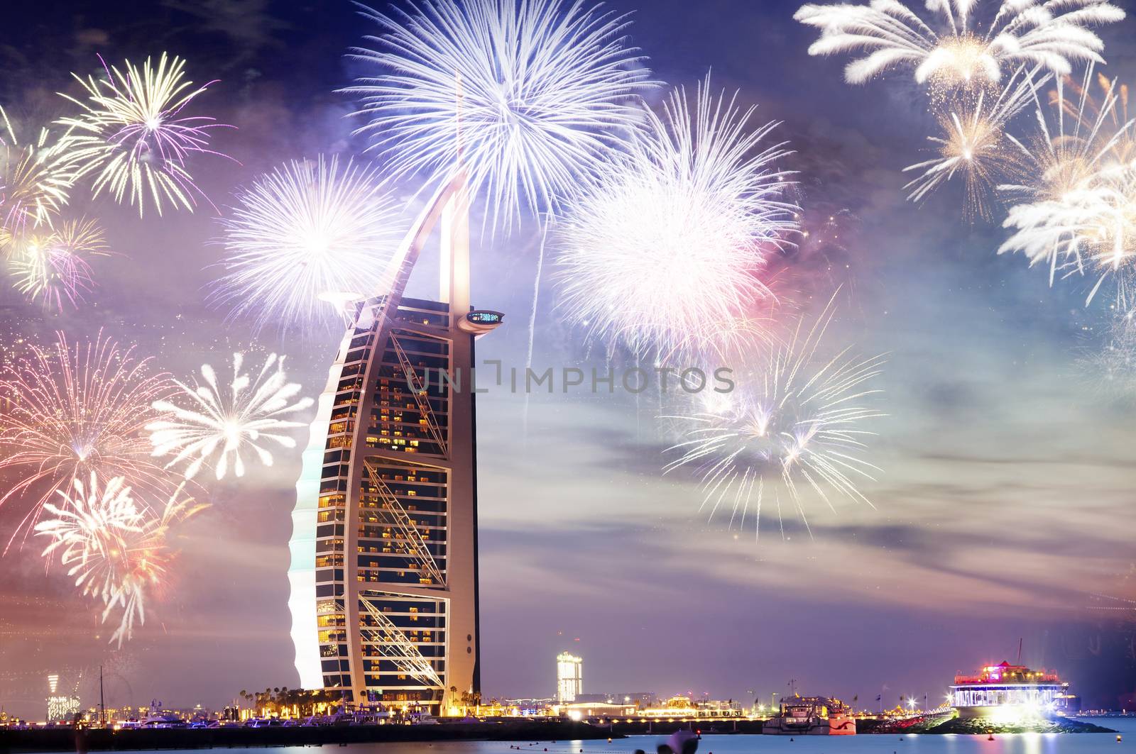 fireworks around Burj Al Arab - exotic New Year destination, Dub by melis