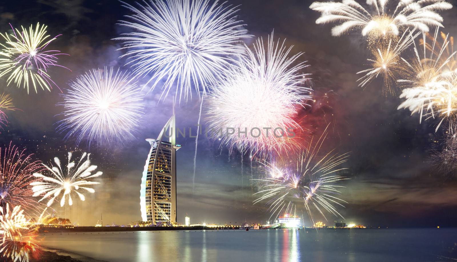 fireworks around Burj Al Arab - exotic New Year destination, Dub by melis