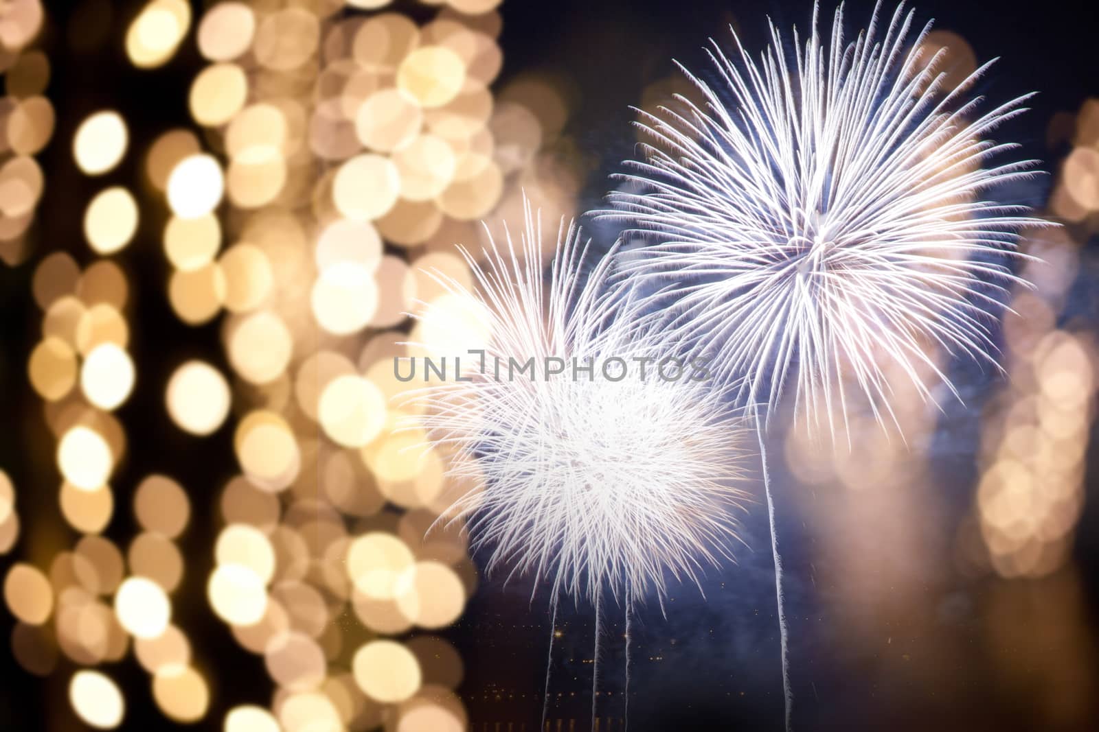 fireworks at New Year and copy space - abstract holiday background