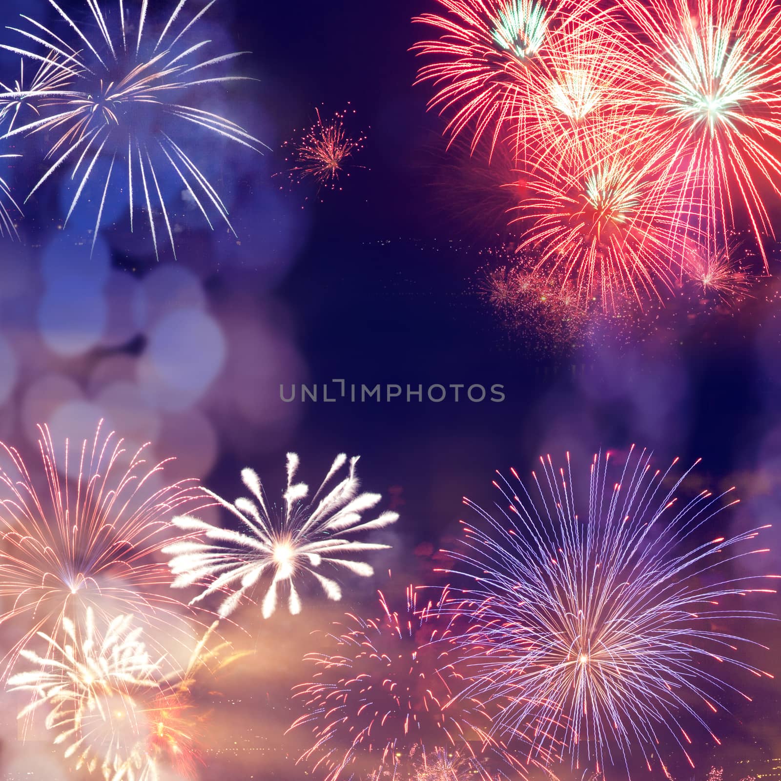 fireworks at New Year and copy space - abstract holiday background