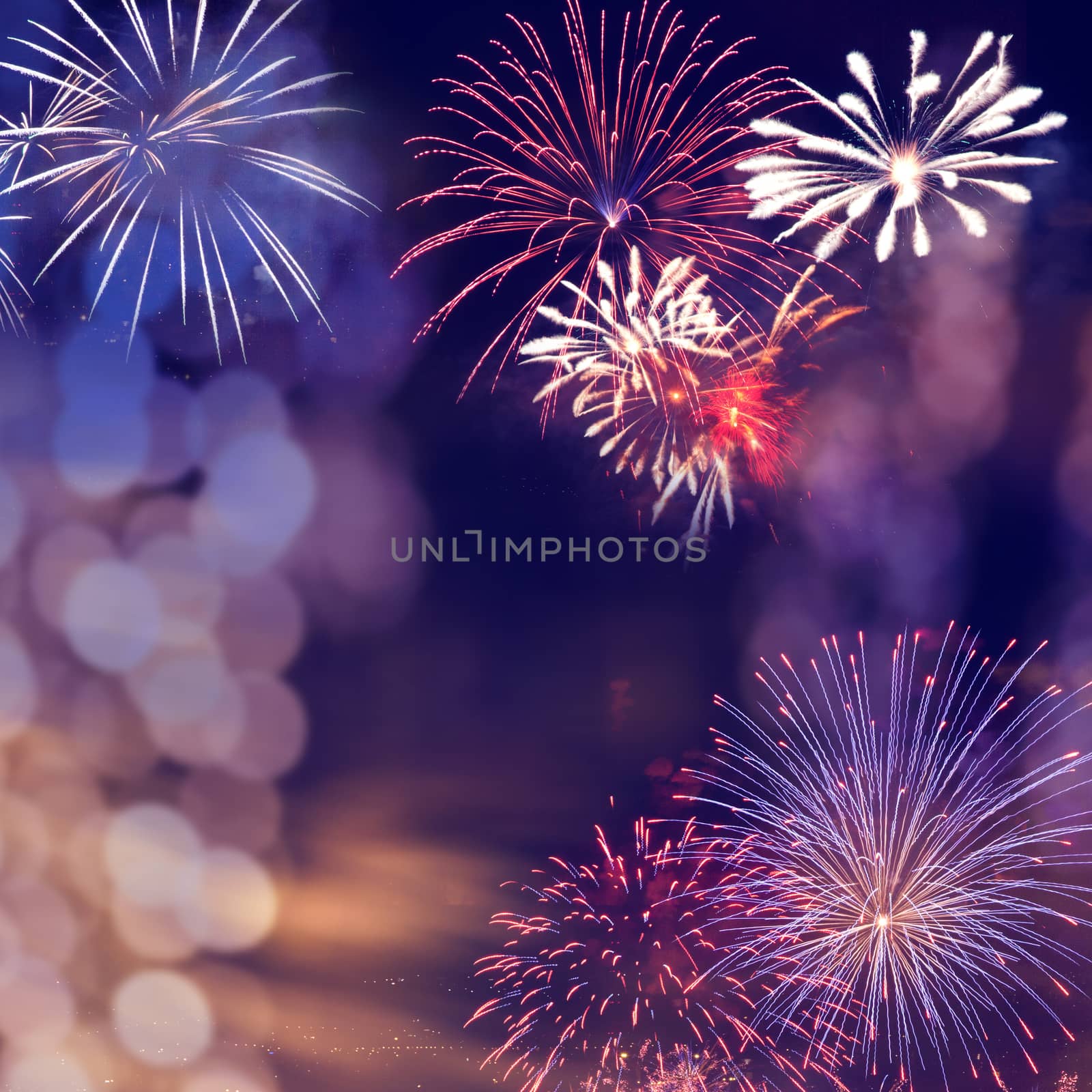 fireworks at New Year and copy space - abstract holiday backgrou by melis