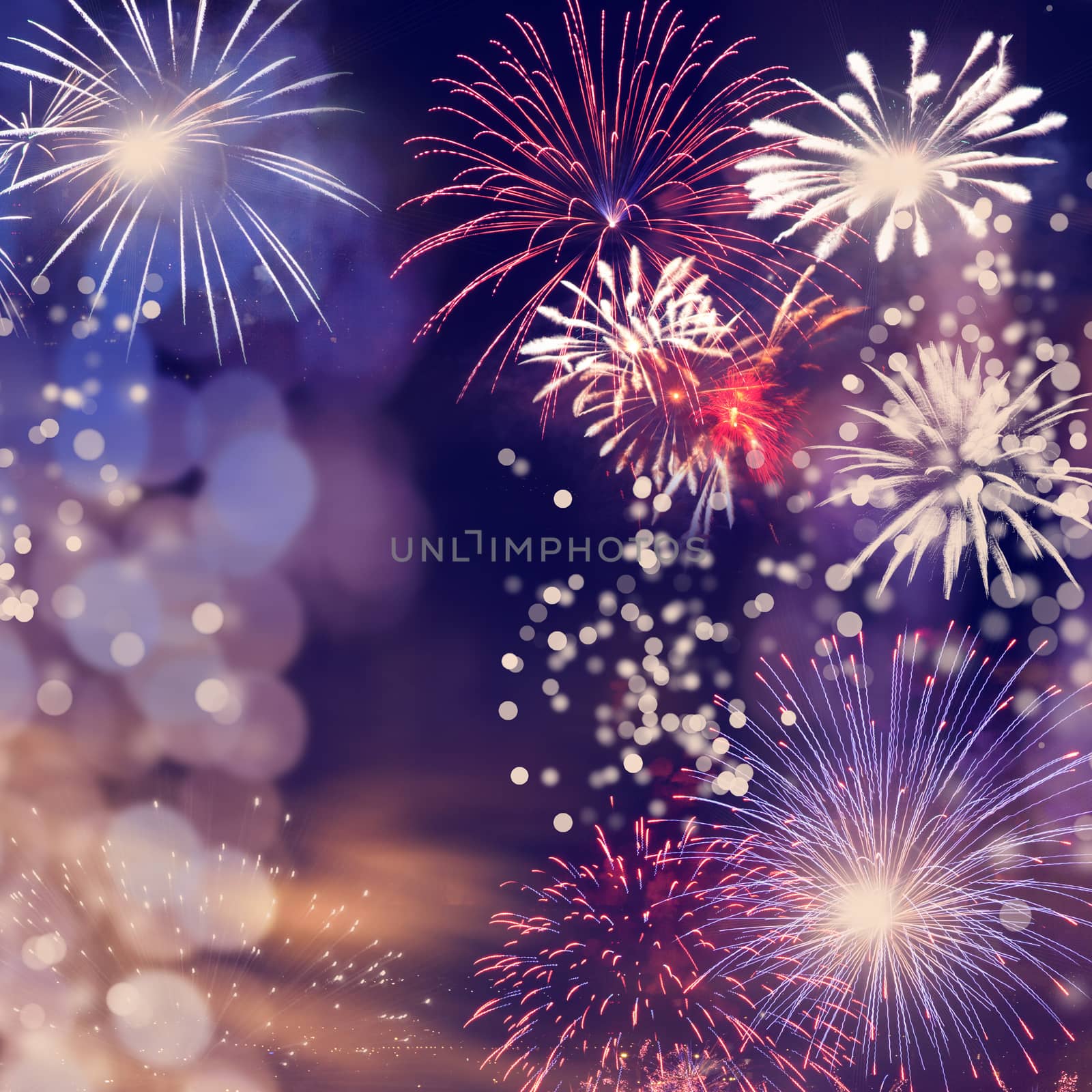 fireworks at New Year and copy space - abstract holiday background