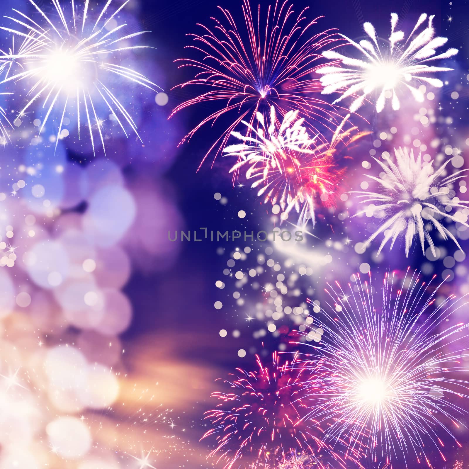 fireworks at New Year and copy space - abstract holiday backgrou by melis