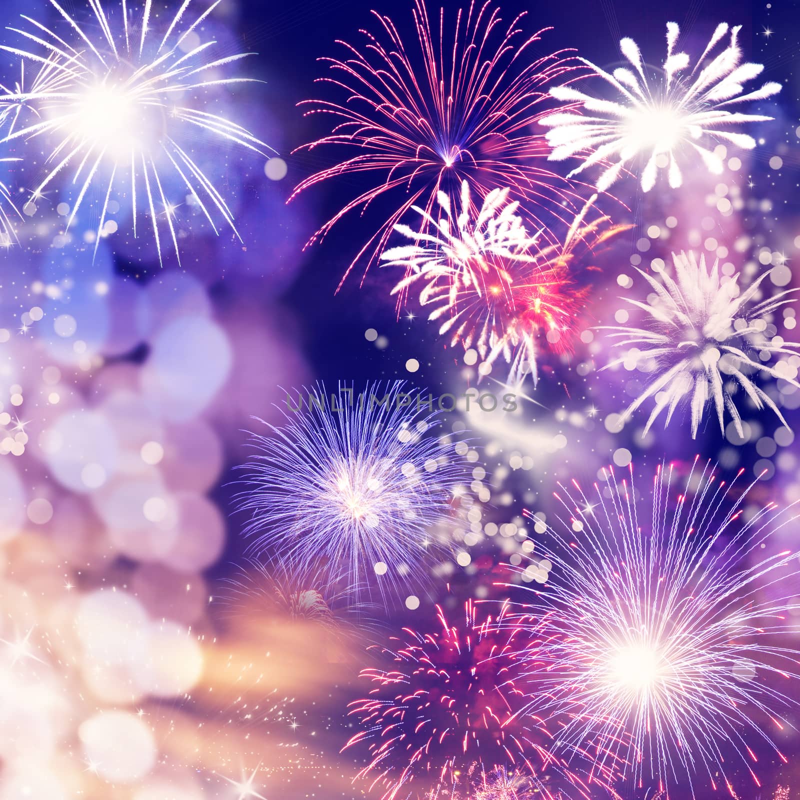 fireworks at New Year and copy space - abstract holiday background