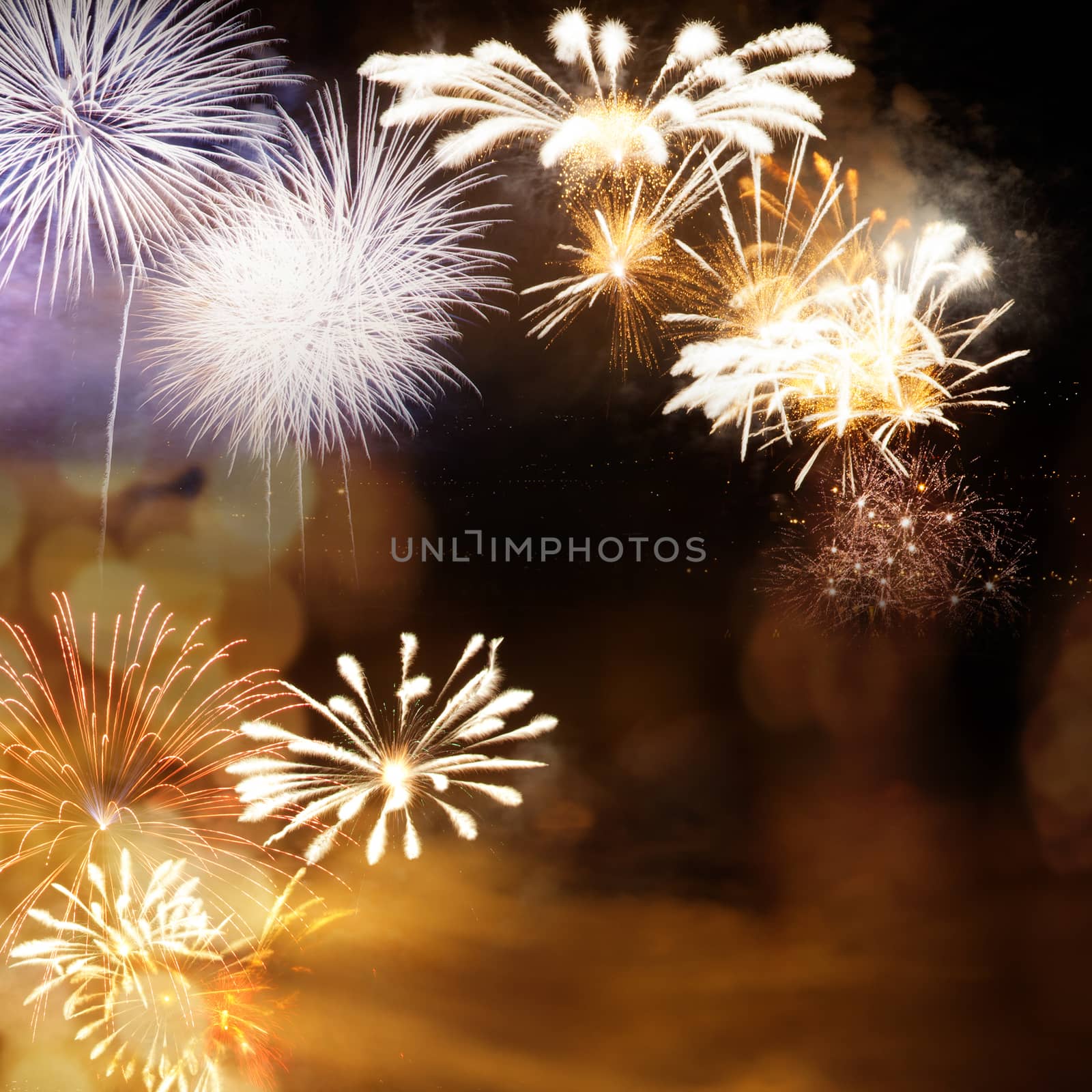 fireworks at New Year and copy space - abstract holiday background