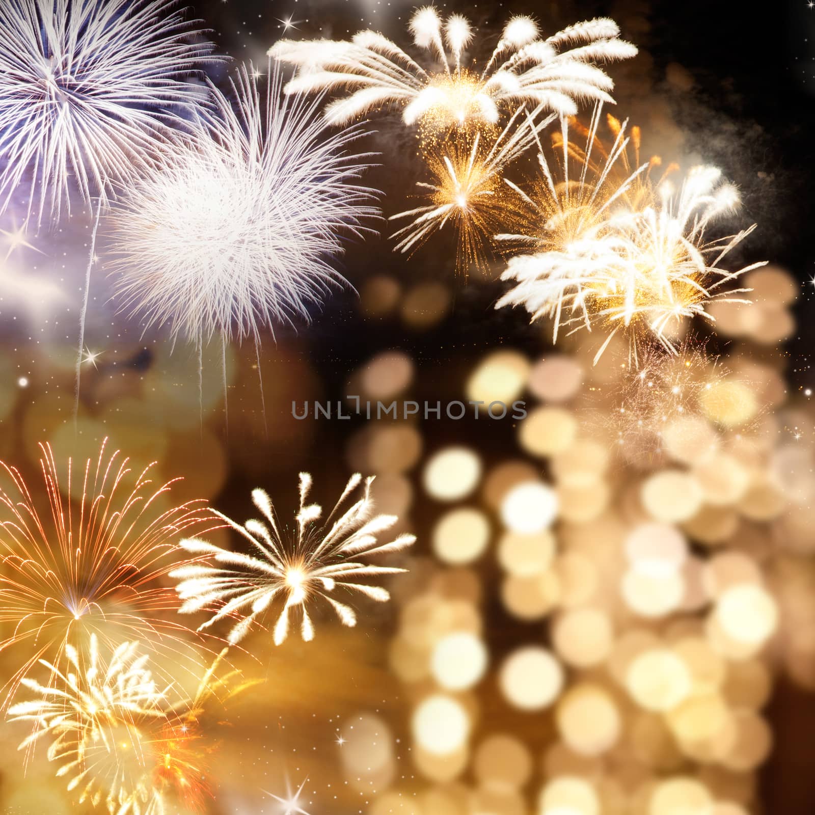 fireworks at New Year and copy space - abstract holiday backgrou by melis