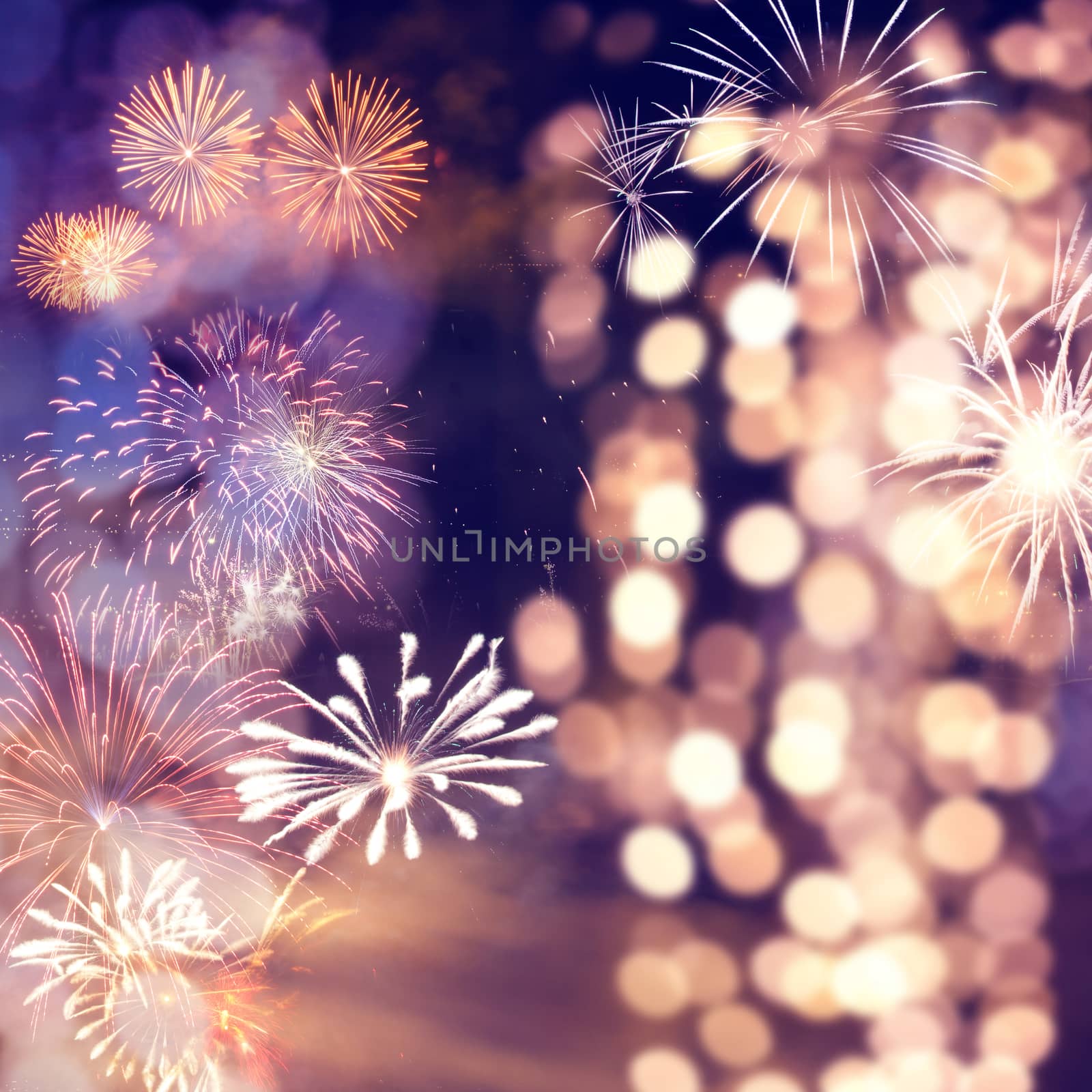 fireworks at New Year and copy space - abstract holiday background