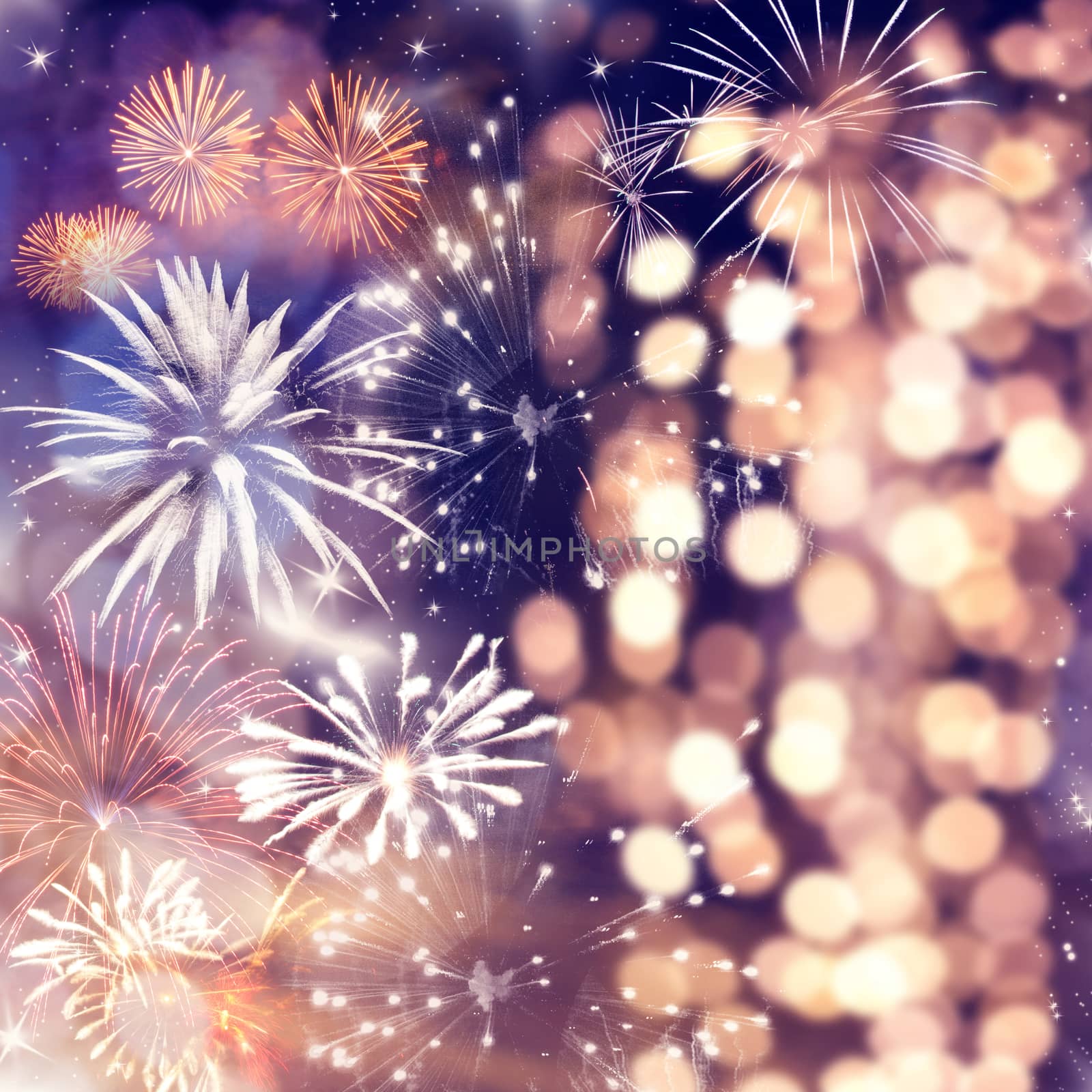 fireworks at New Year and copy space - abstract holiday background