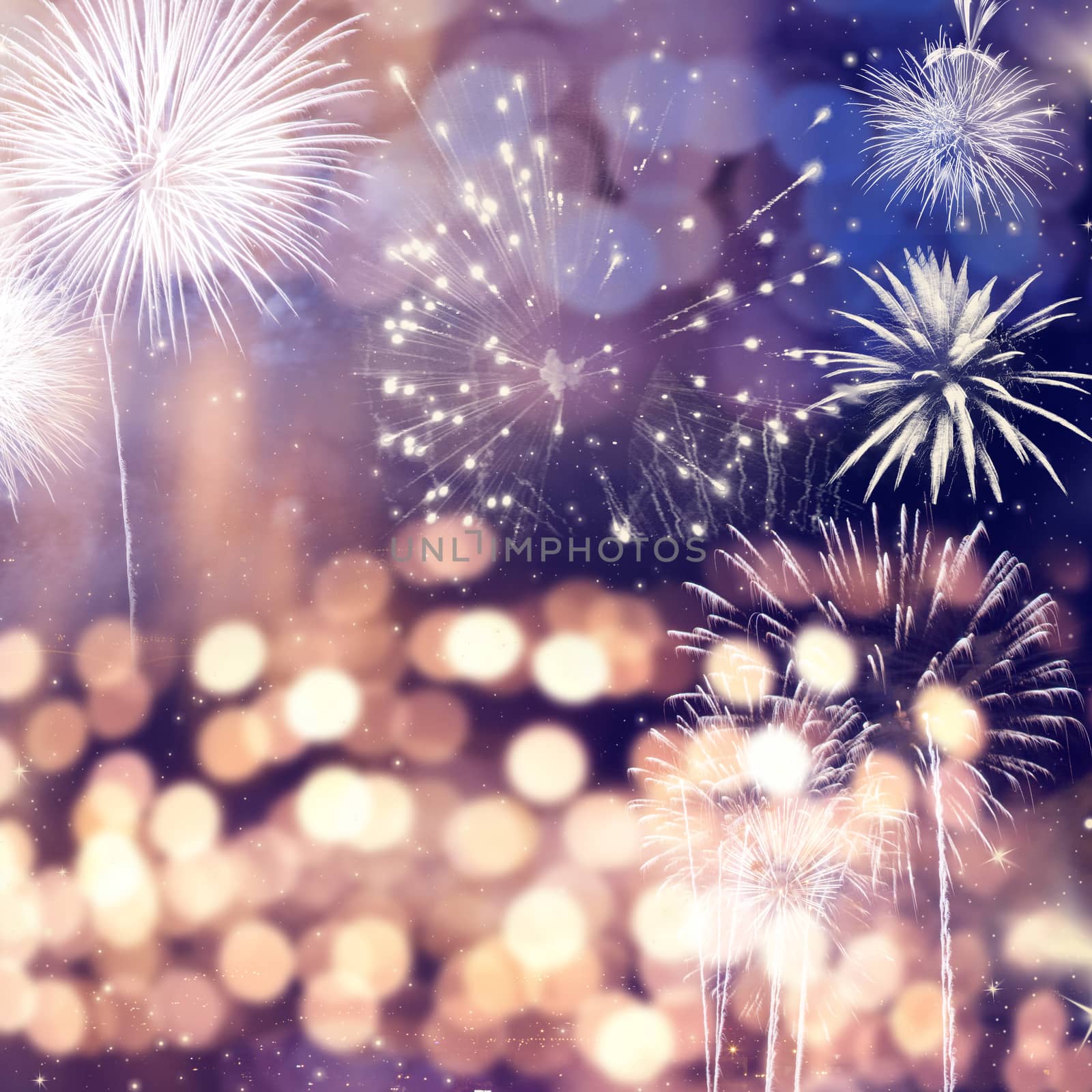 fireworks at New Year and copy space - abstract holiday background