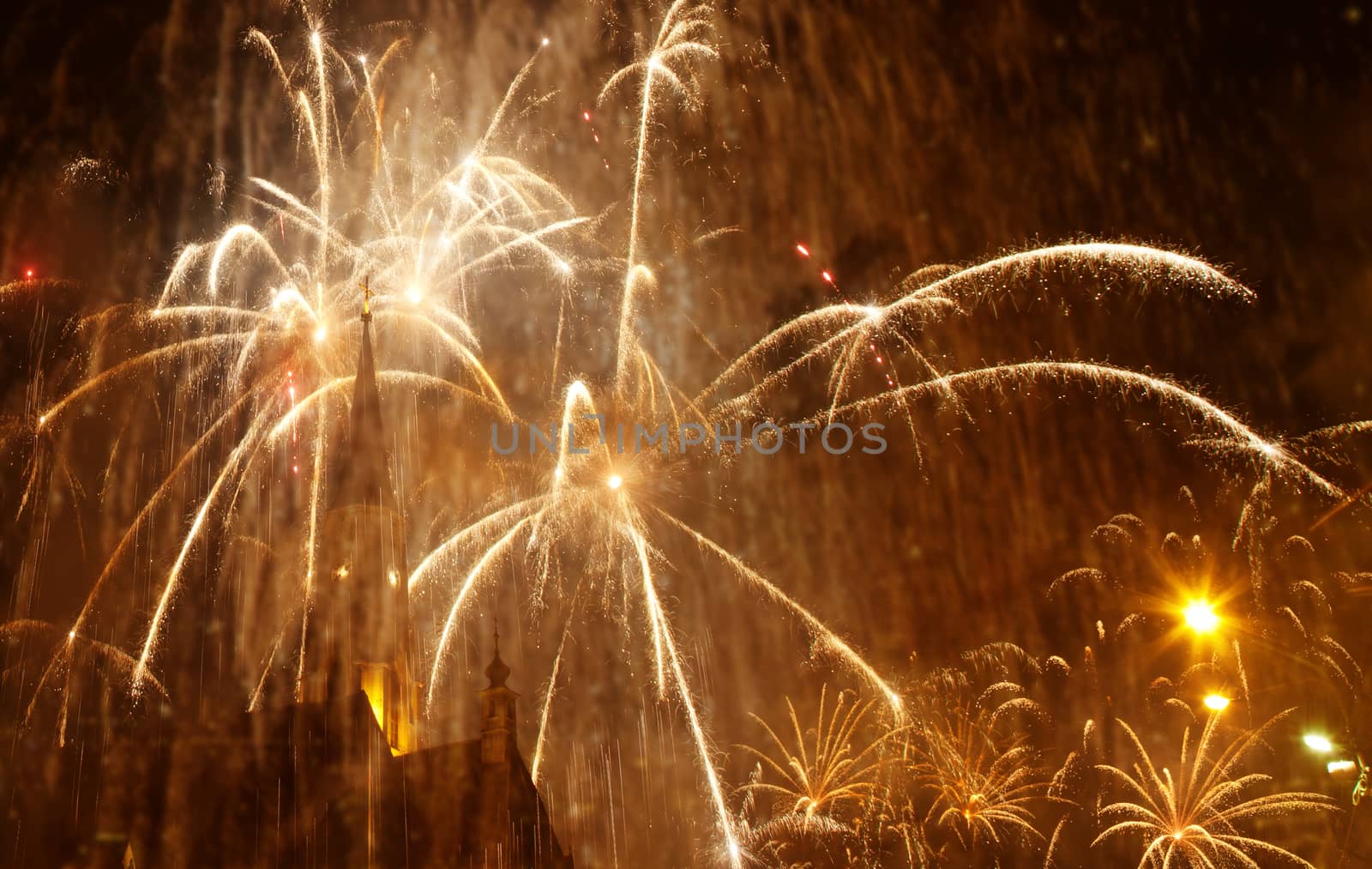 beautiful colorful fireworks at New Year and copy space - abstract holiday background