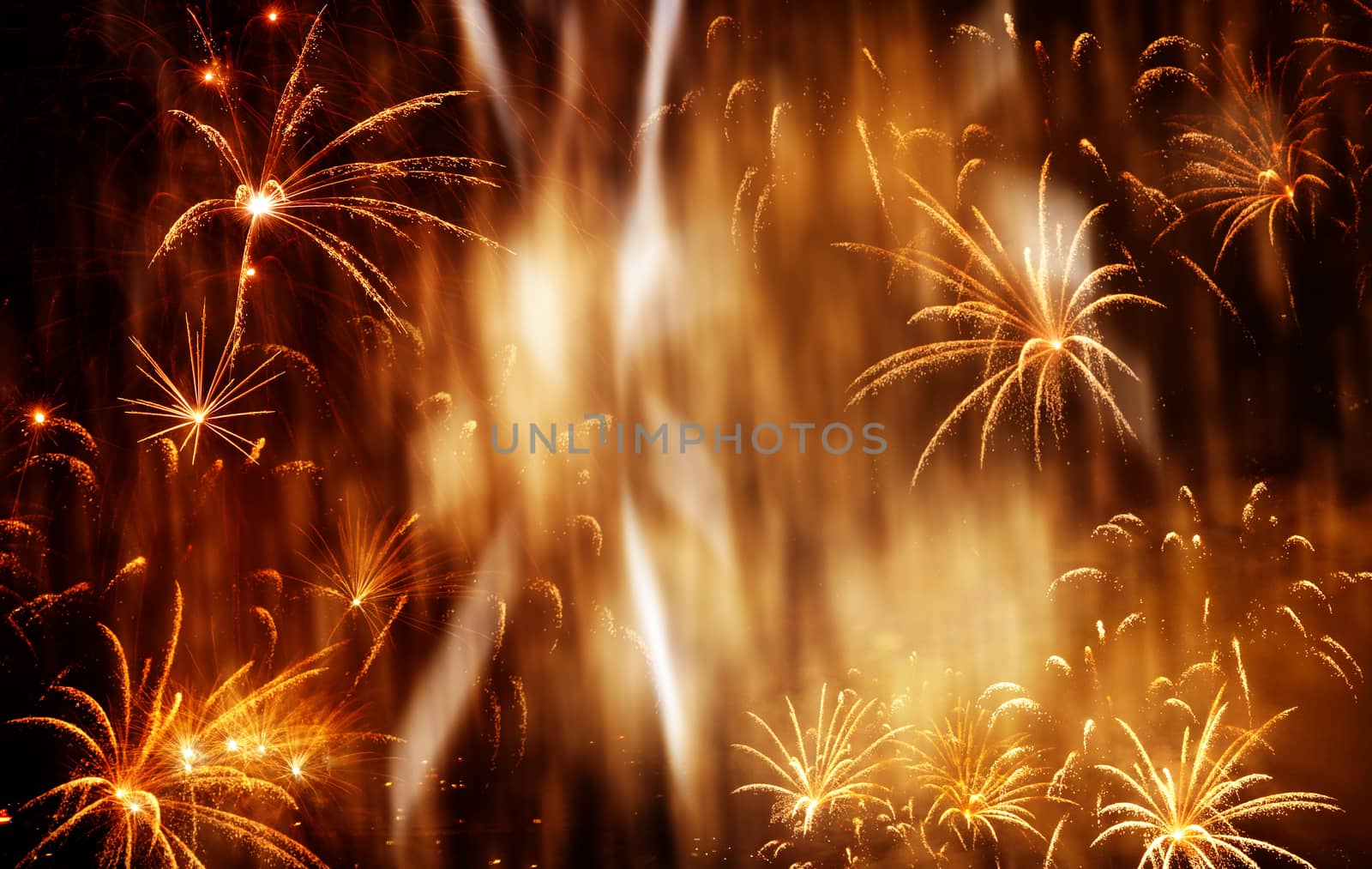 beautiful colorful fireworks at New Year and copy space - abstract holiday background