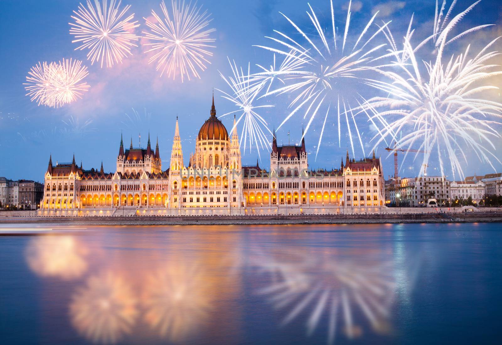 fireworks around Hungarian parliament-  New Year destination, Bu by melis