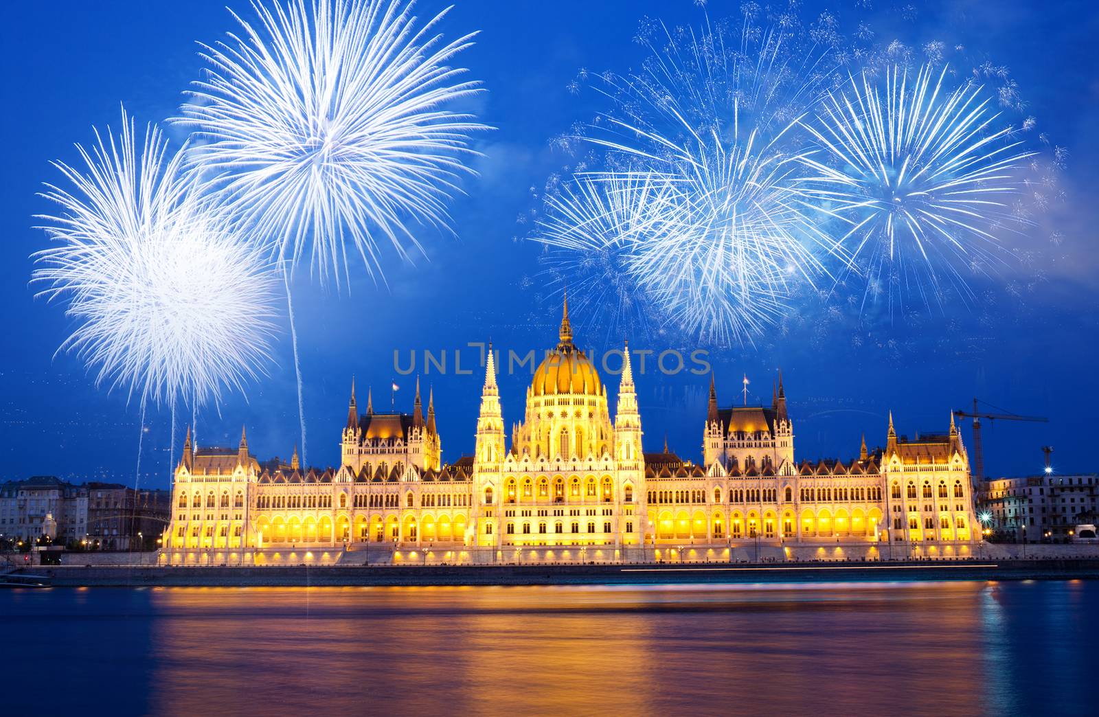 fireworks around Hungarian parliament-  New Year destination, Bu by melis