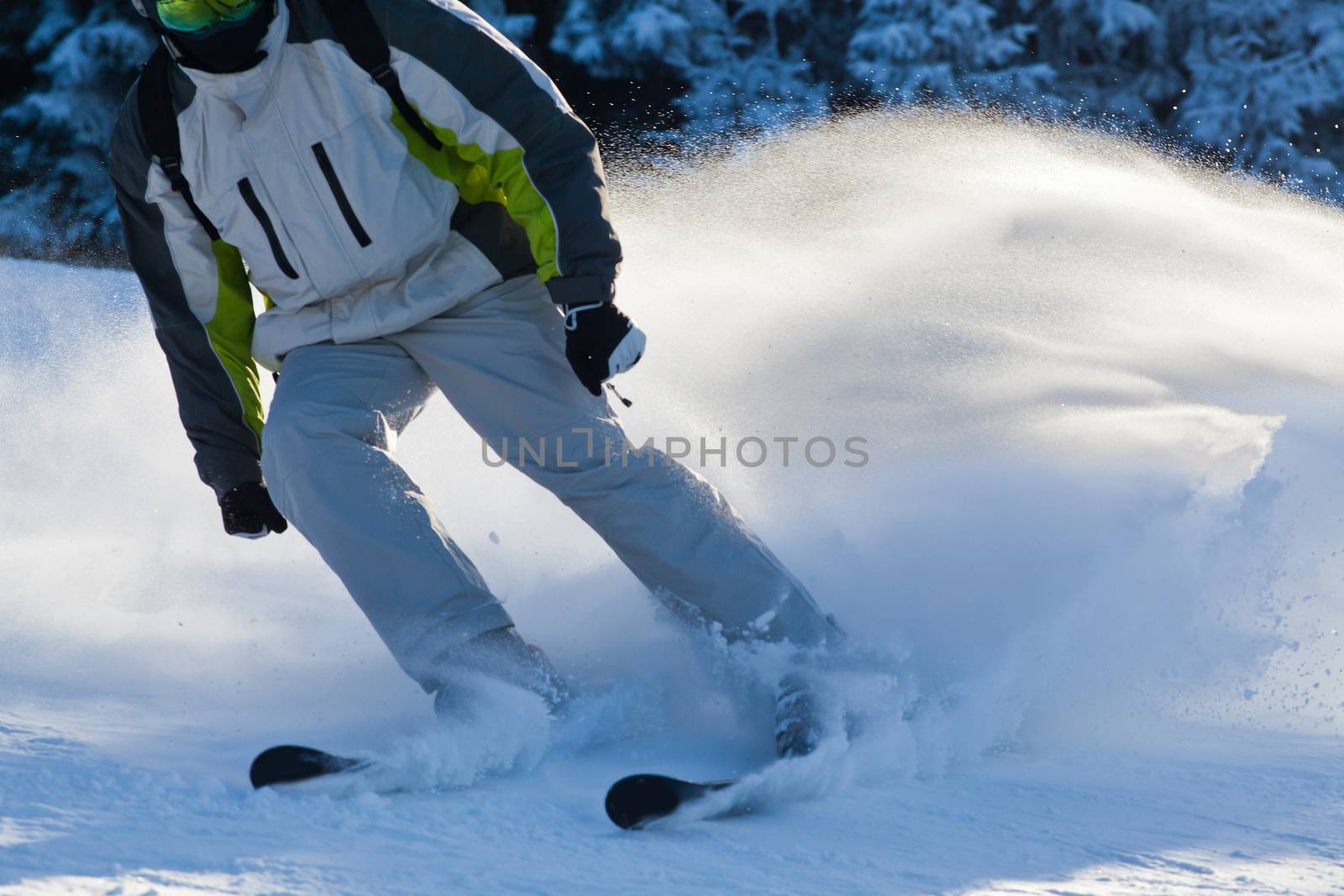 PALTINIS, ROMANIA - JANUARY 24, 2018: Unidentified skier on ski slope on January 24, 2018 in Paltinis, one of the oldest ski resorts in Romania.