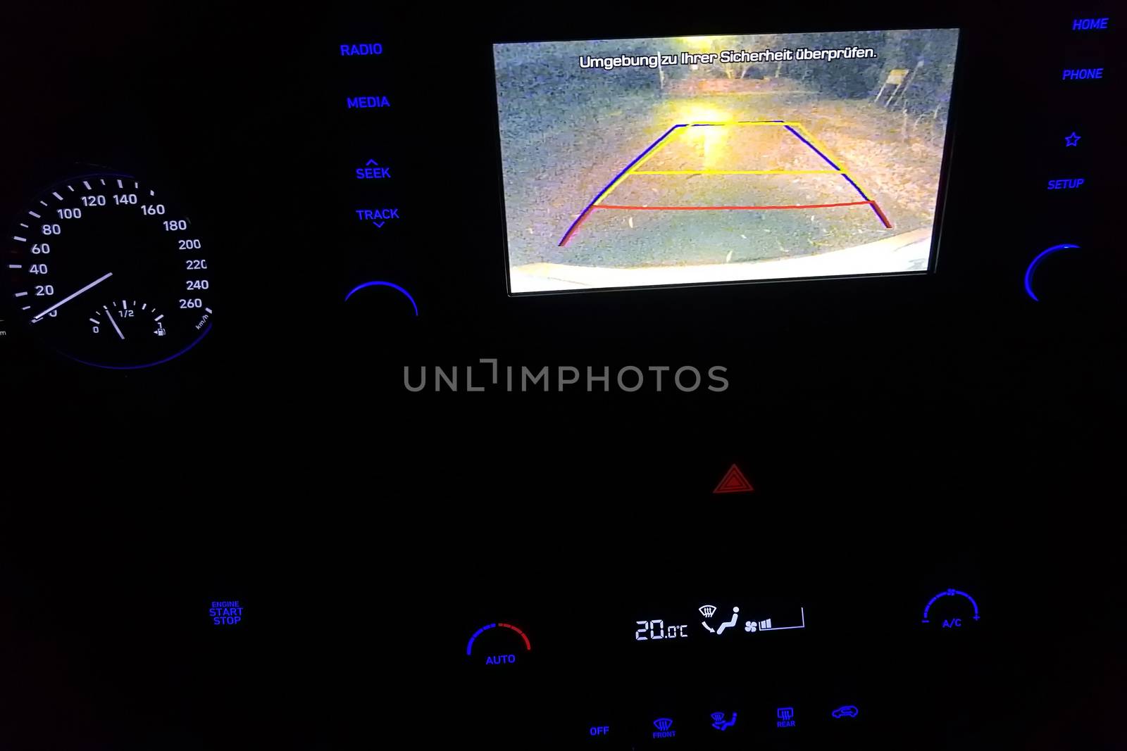 The reversing camera (RHD) in a modern car