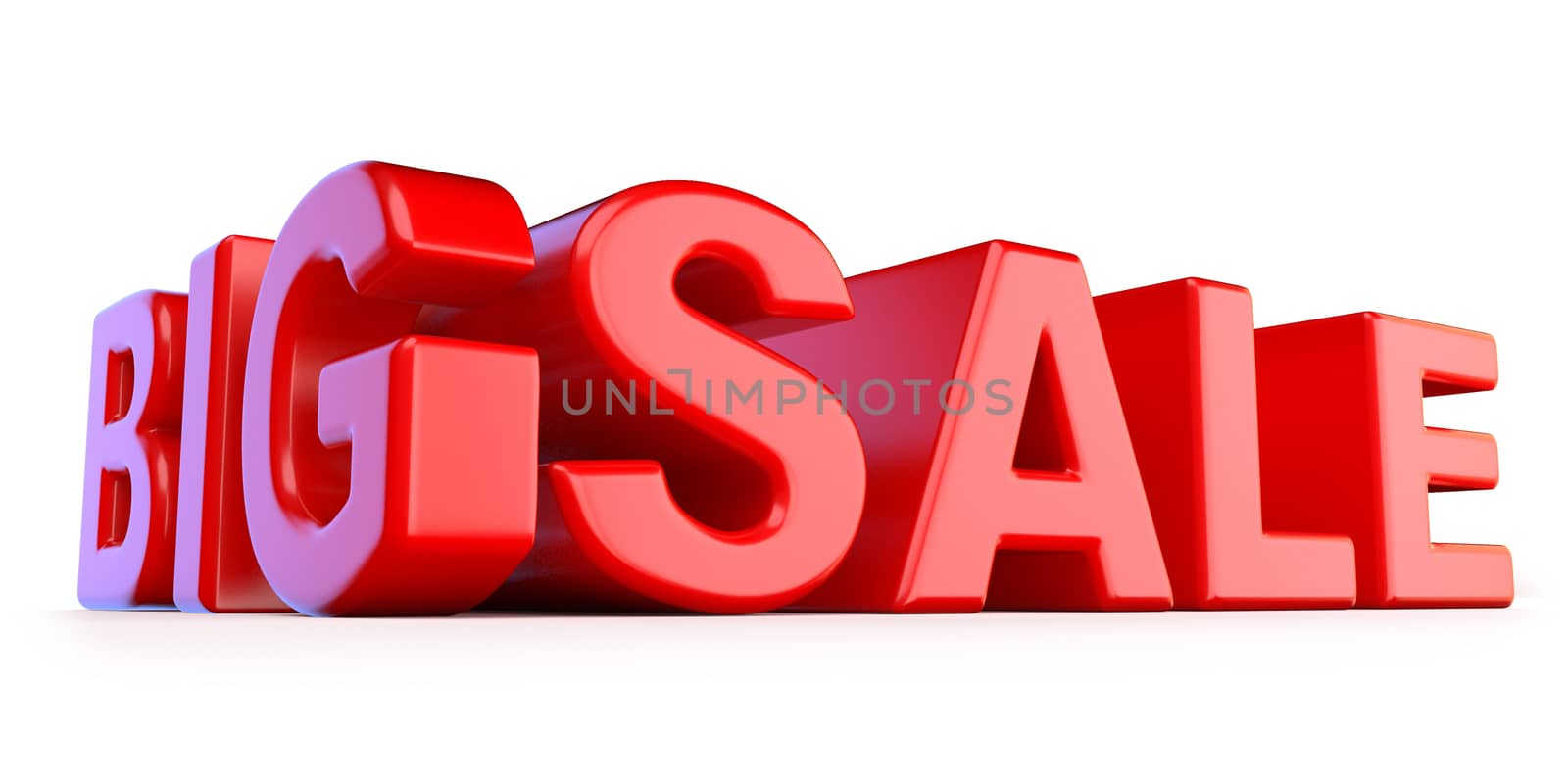 Big sale 3D red text render illustration isolated on white background