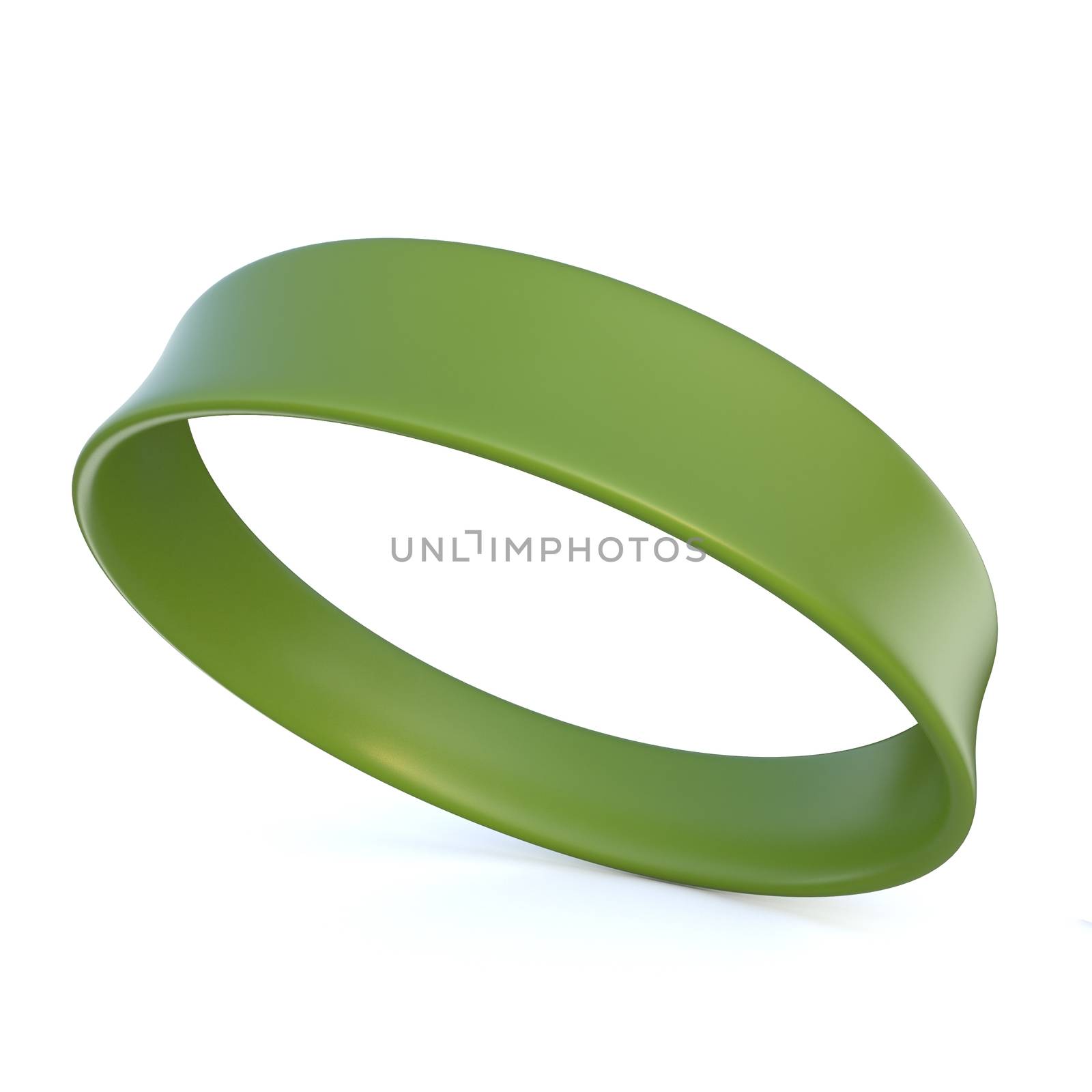 Green rubber bracelet. 3D render illustration isolated on white background