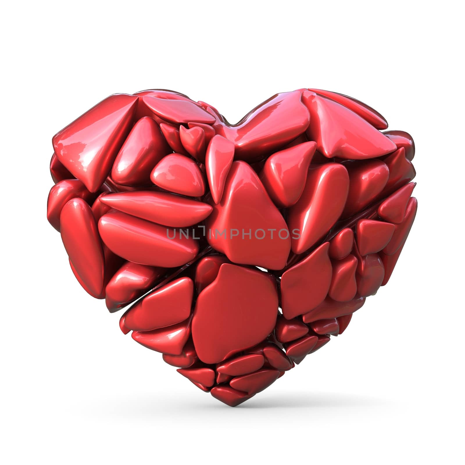 Broken red heart made of red rocks. 3D by djmilic