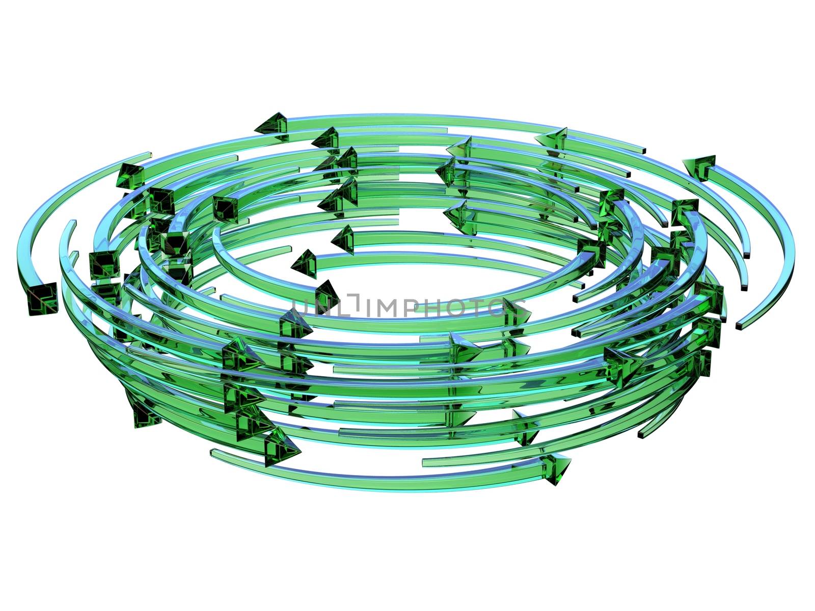 Green transparent arrows wreath 3D render illustration isolated on white background