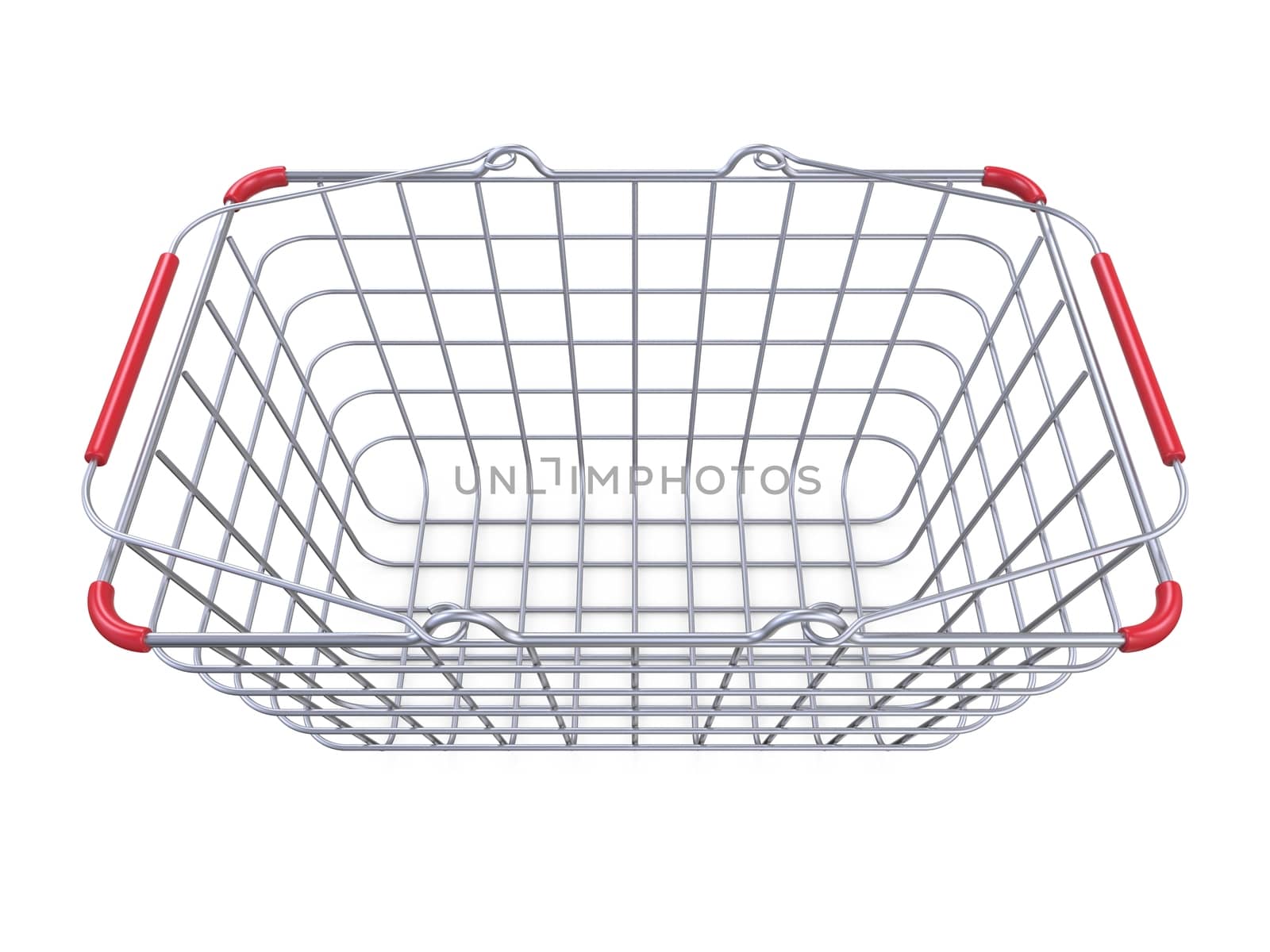 Metal shopping basket side view 3D render illustration isolated on white background