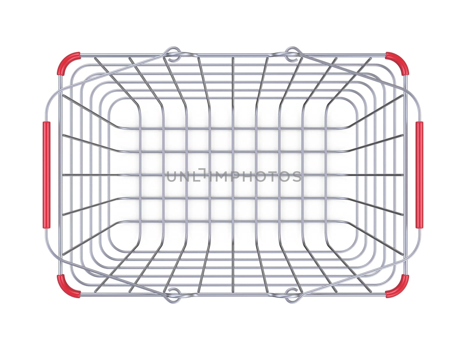 Metal shopping basket top view 3D render illustration isolated on white background