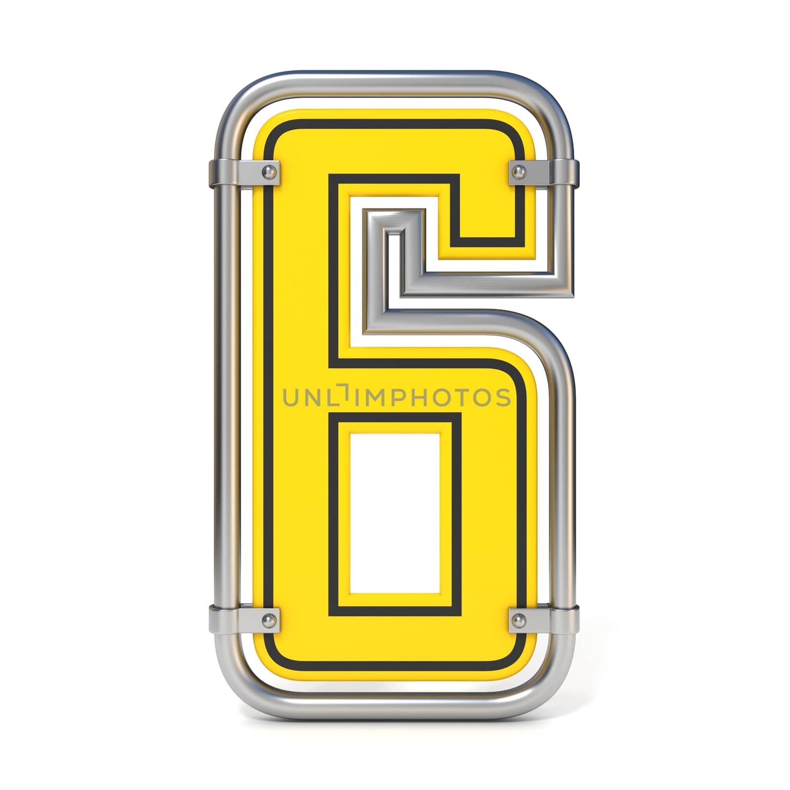 Framed traffic road sign FONT number 6 3D render illustration isolated on white background