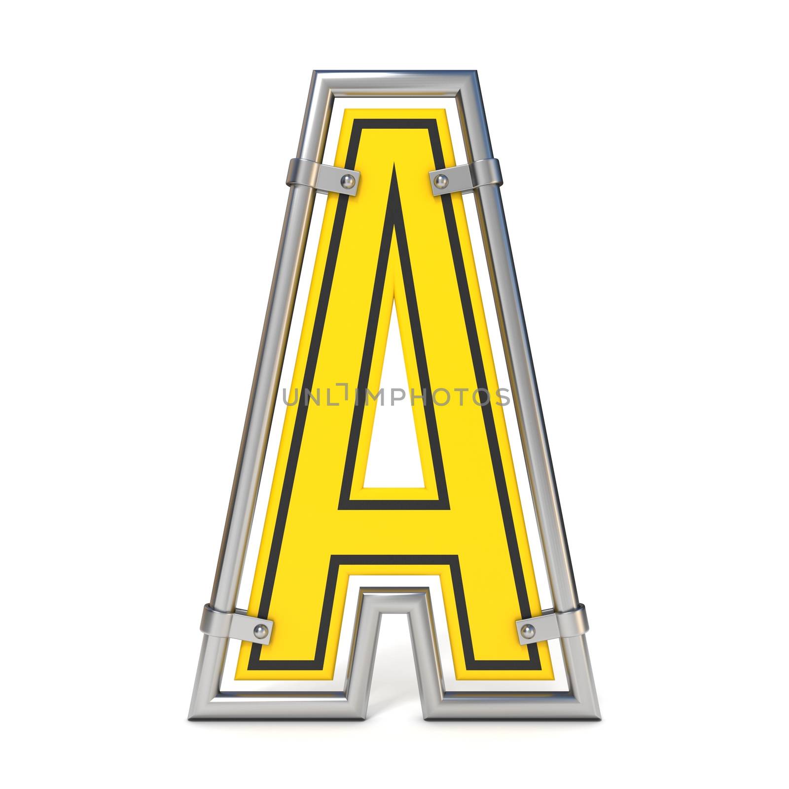 Framed traffic road sign FONT letter A 3D render illustration isolated on white background