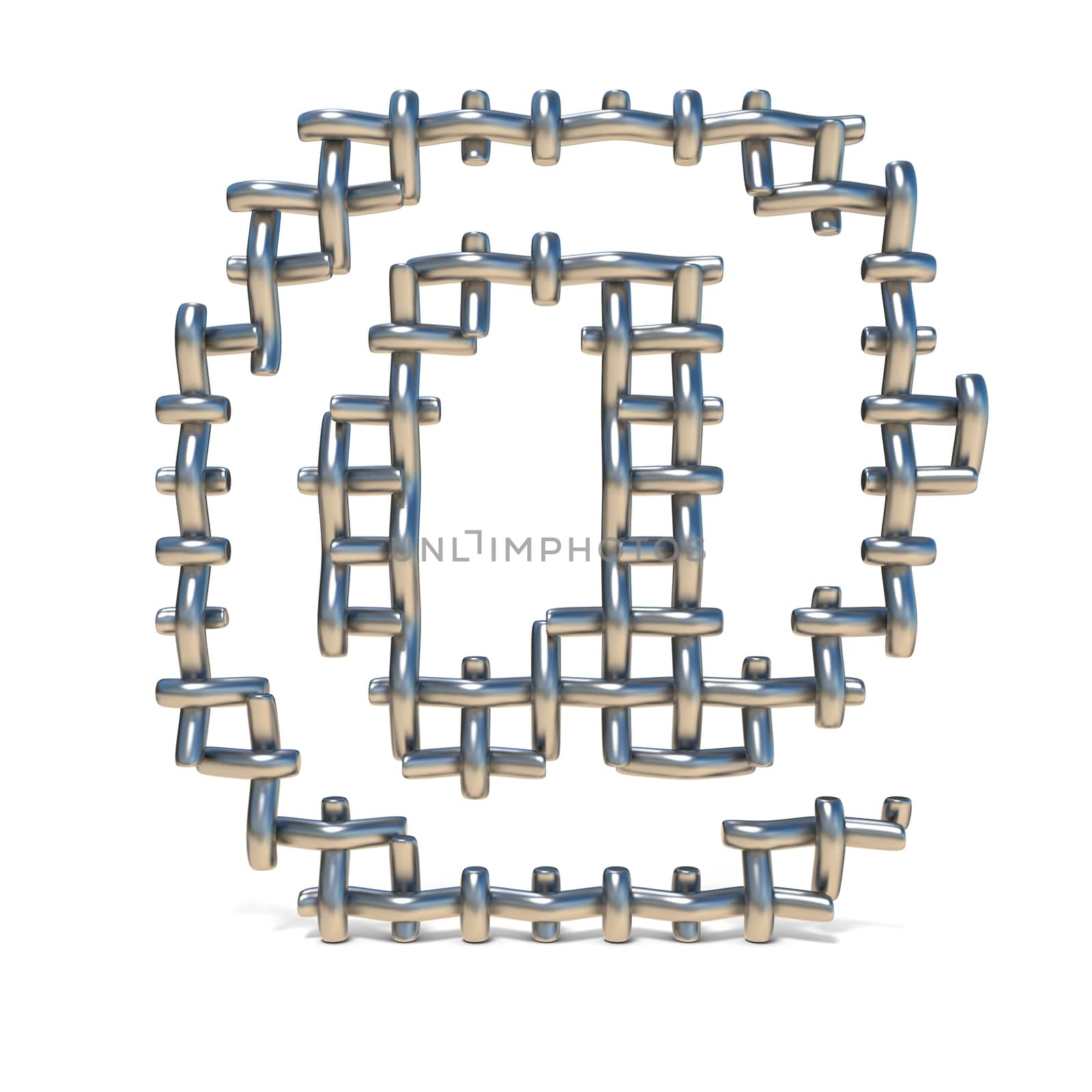 Metal wire mesh font AT SIGN 3D render illustration isolated on white background