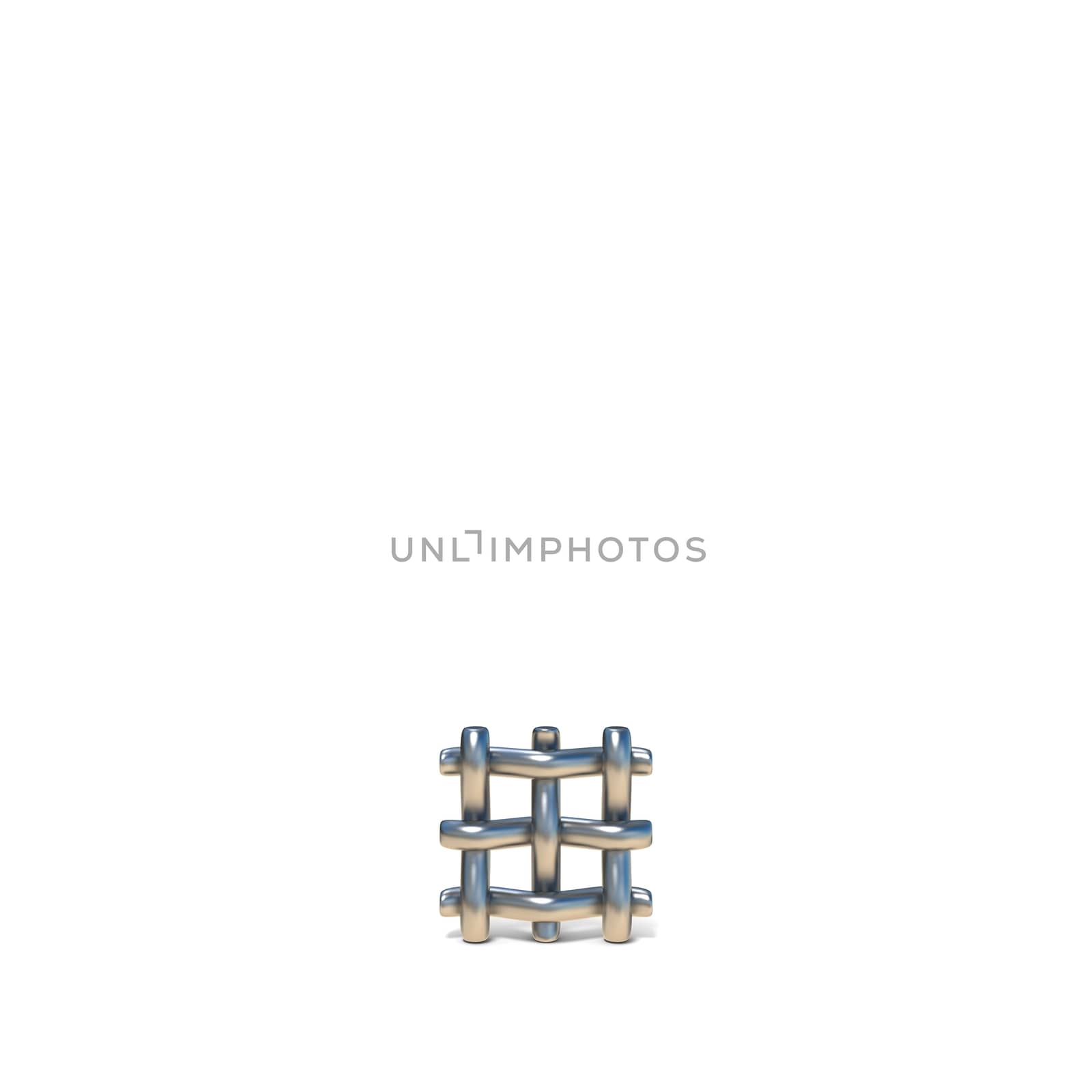 Metal wire mesh font PERIOD 3D render illustration isolated on white background