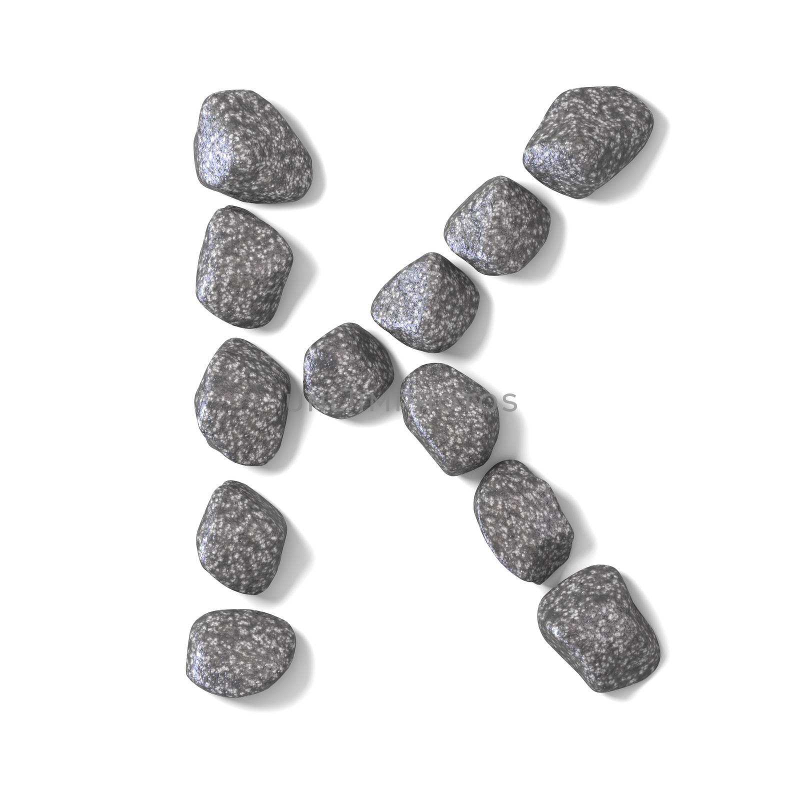 Font made of rocks LETTER K 3D render illustration isolated on white background