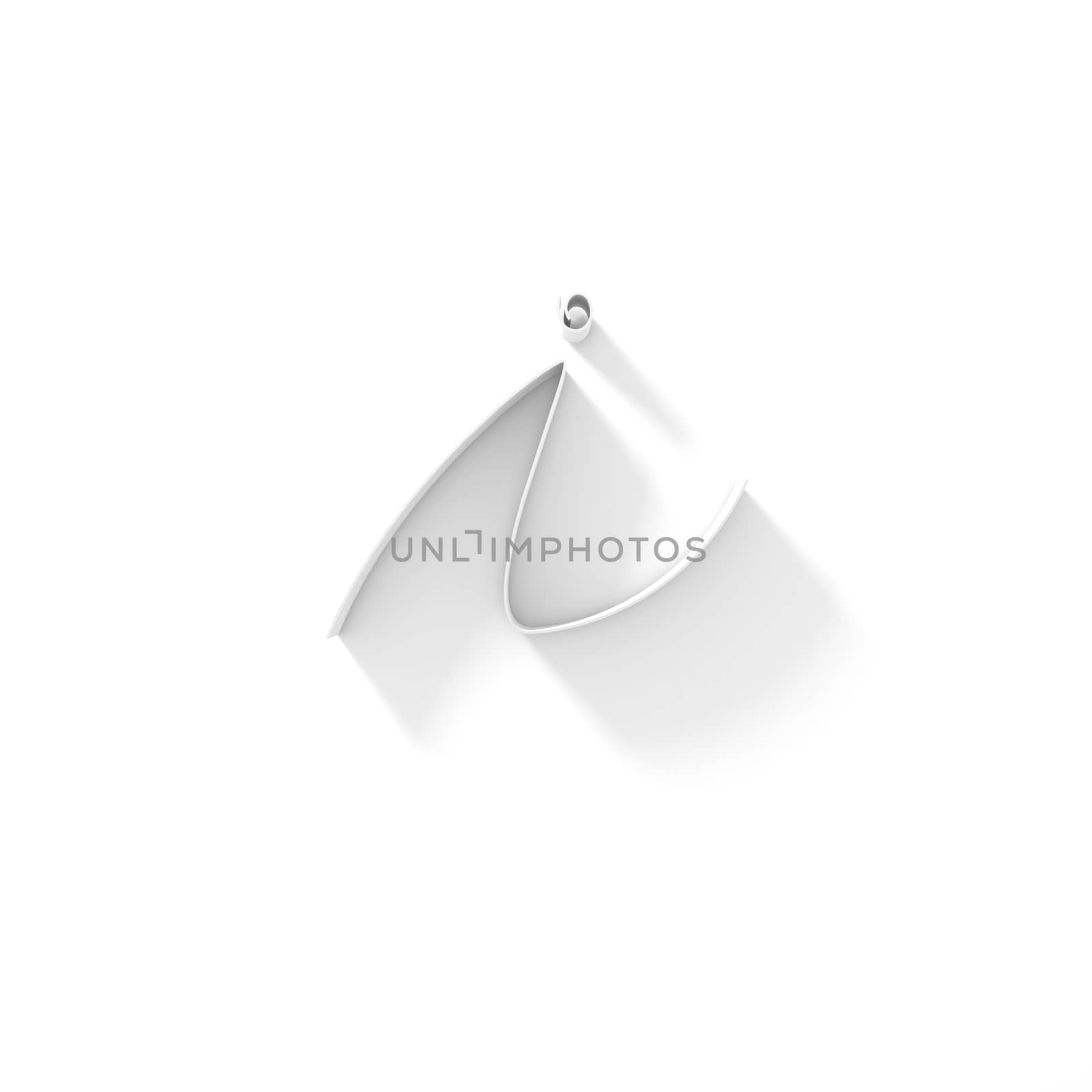 Long shadow handwritten font LETTER I 3D render illustration isolated on white background