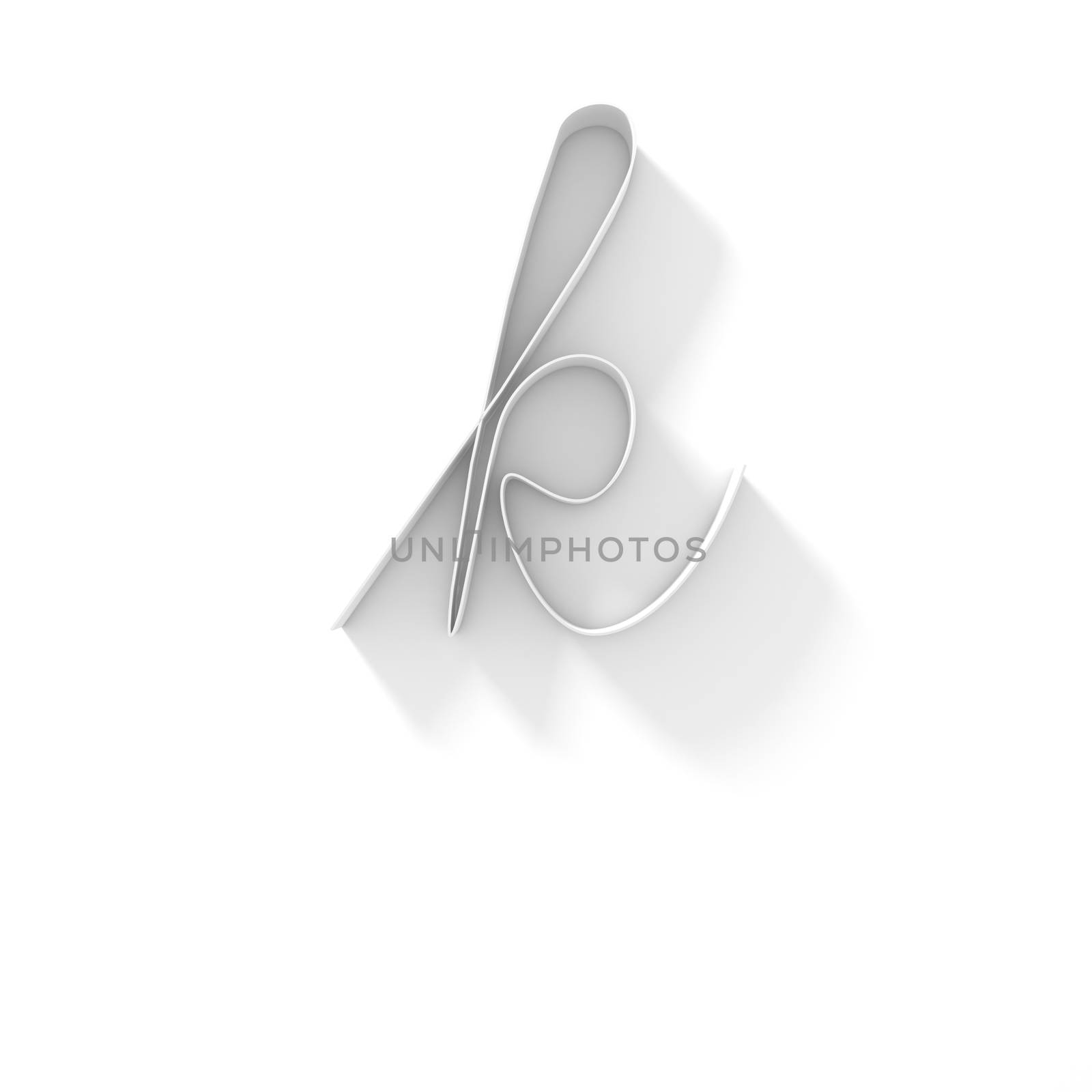 Long shadow handwritten font LETTER K 3D render illustration isolated on white background
