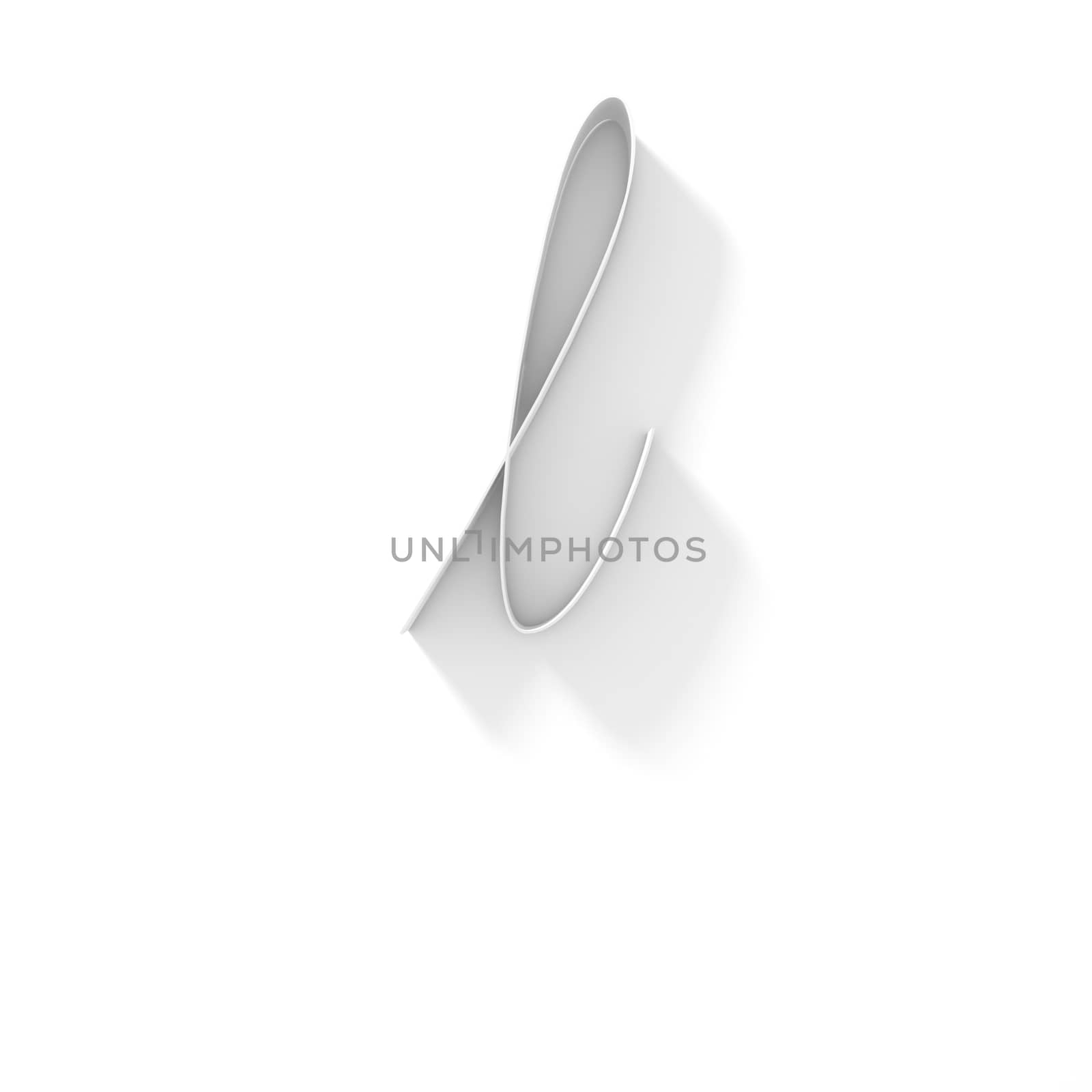 Long shadow handwritten font LETTER L 3D render illustration isolated on white background
