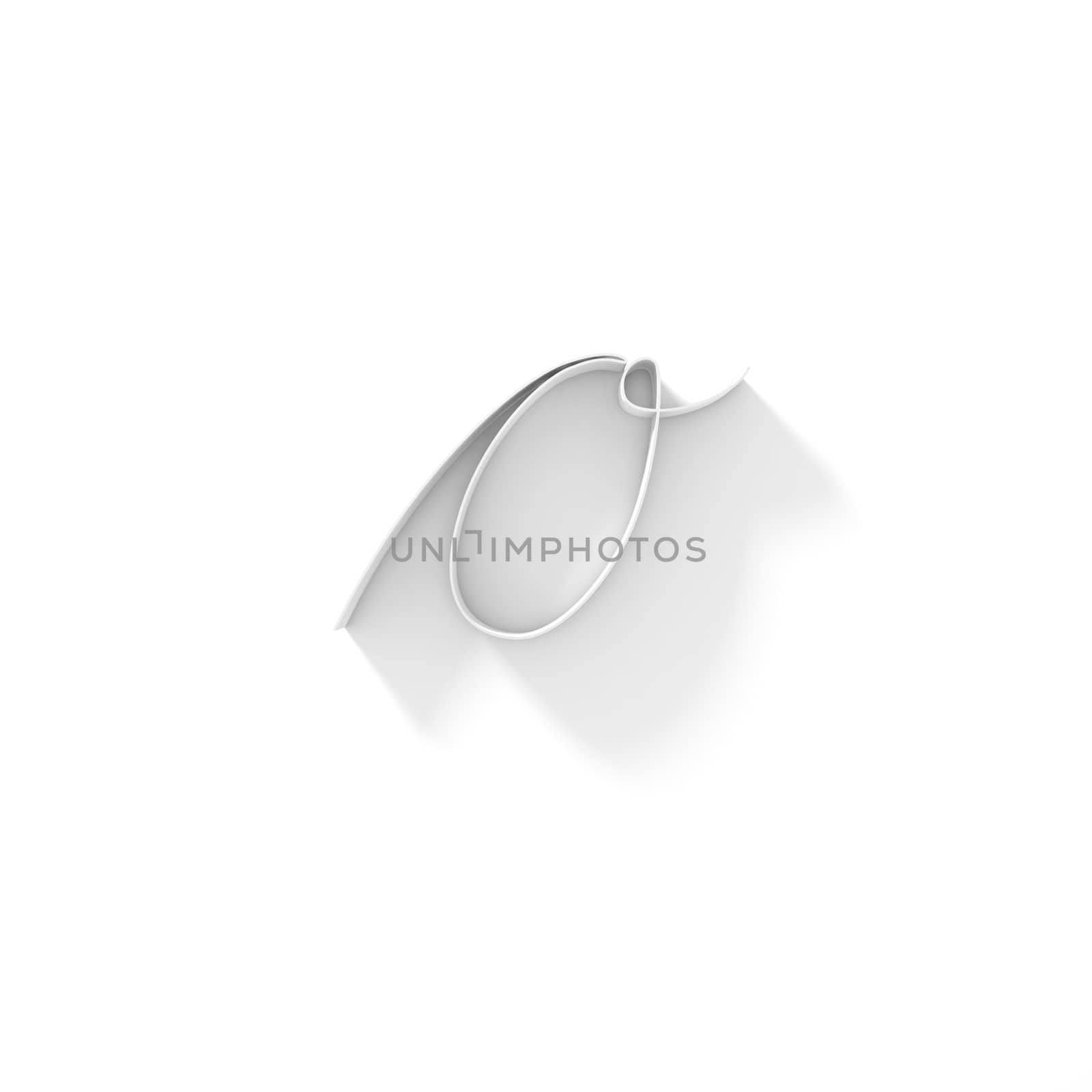 Long shadow handwritten font LETTER O 3D render illustration isolated on white background