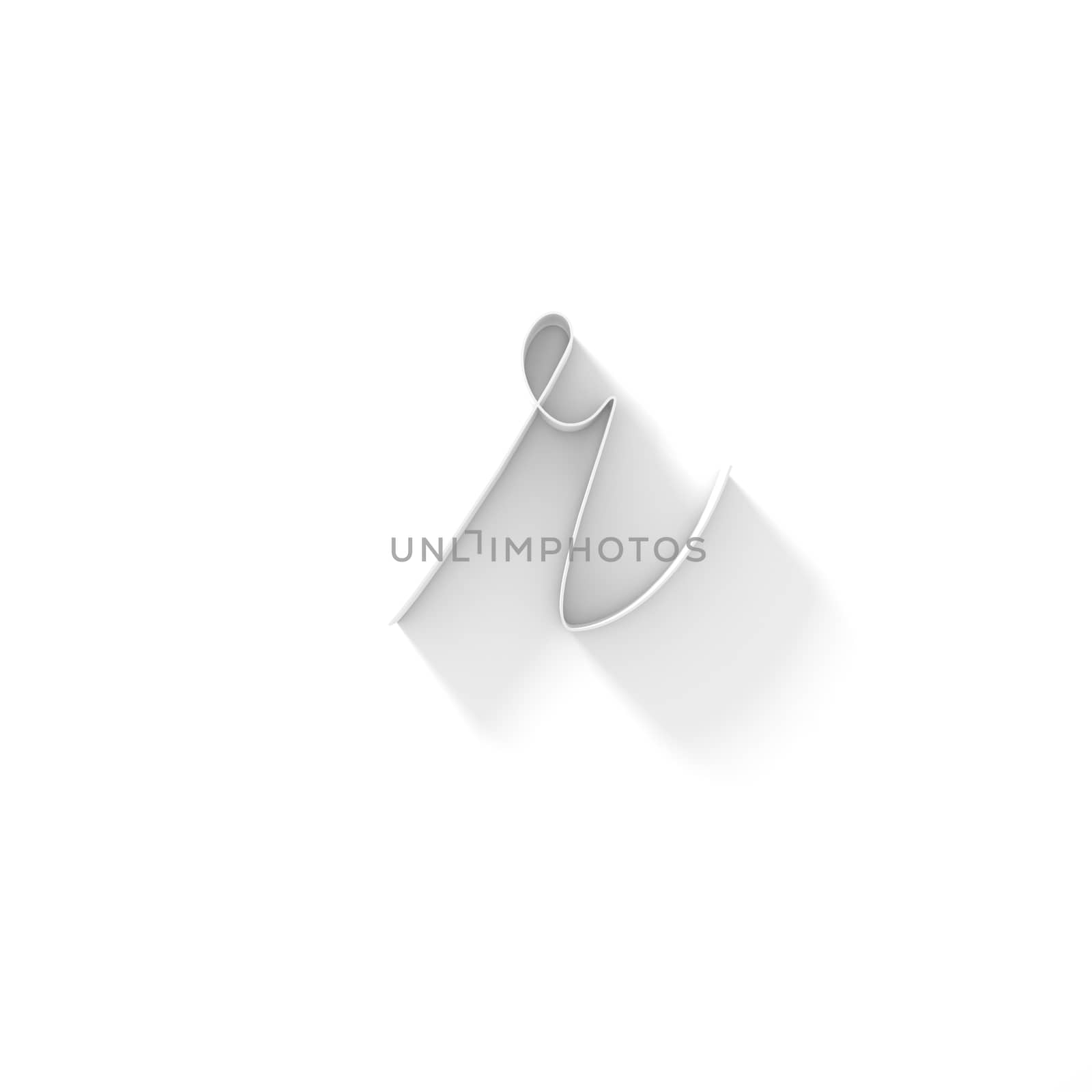 Long shadow handwritten font LETTER R 3D render illustration isolated on white background
