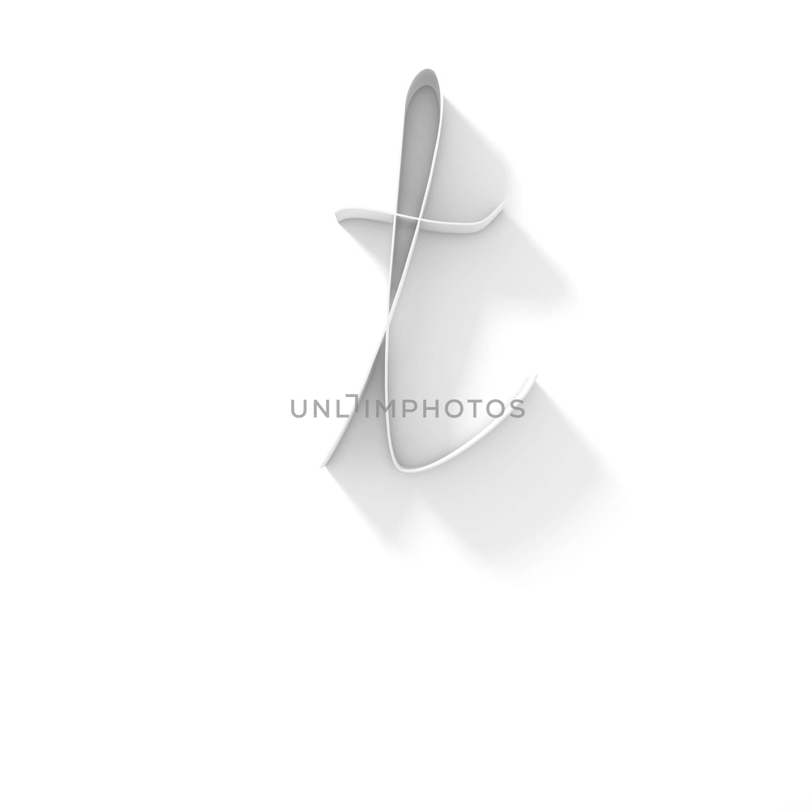 Long shadow handwritten font LETTER T 3D render illustration isolated on white background