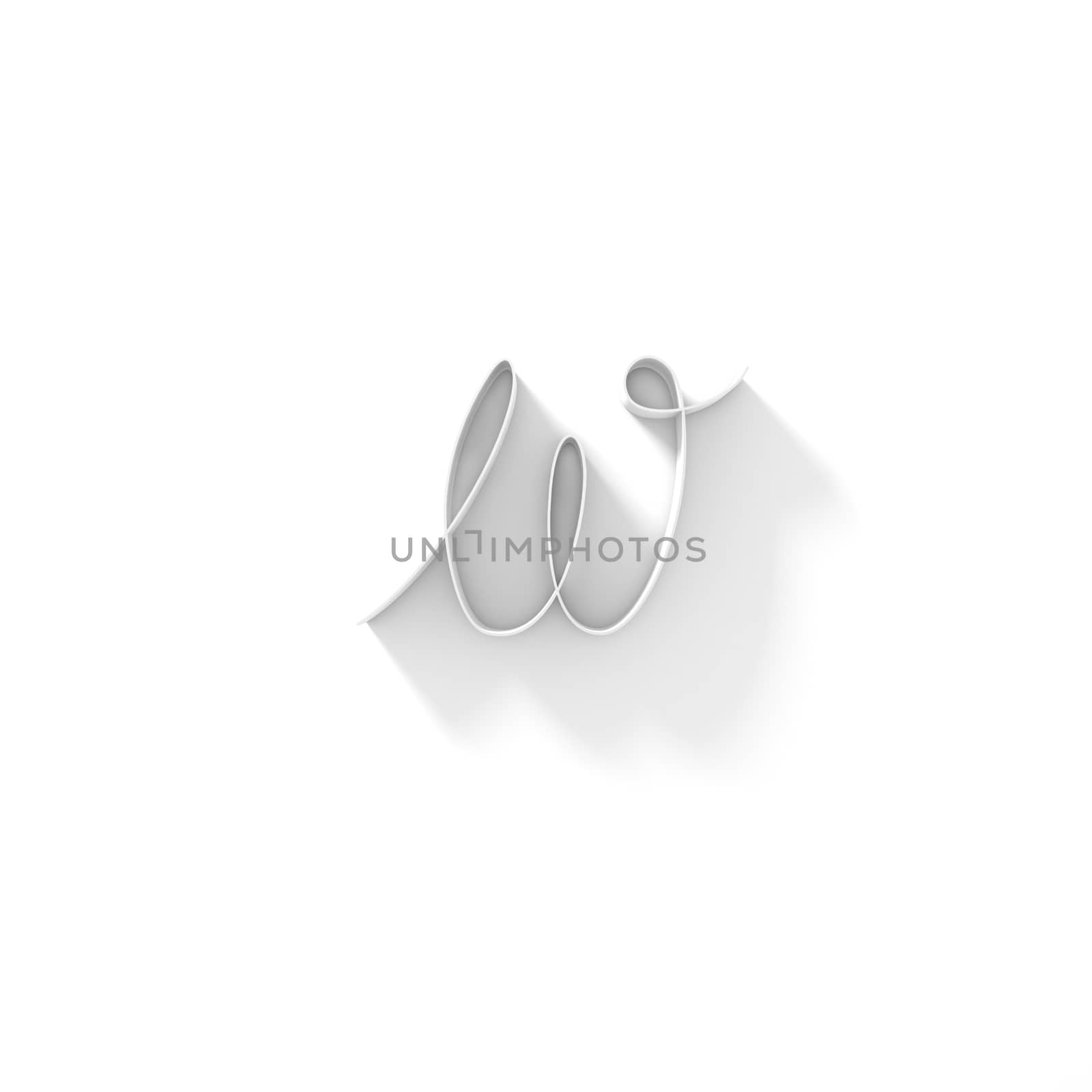 Long shadow handwritten font LETTER W 3D render illustration isolated on white background
