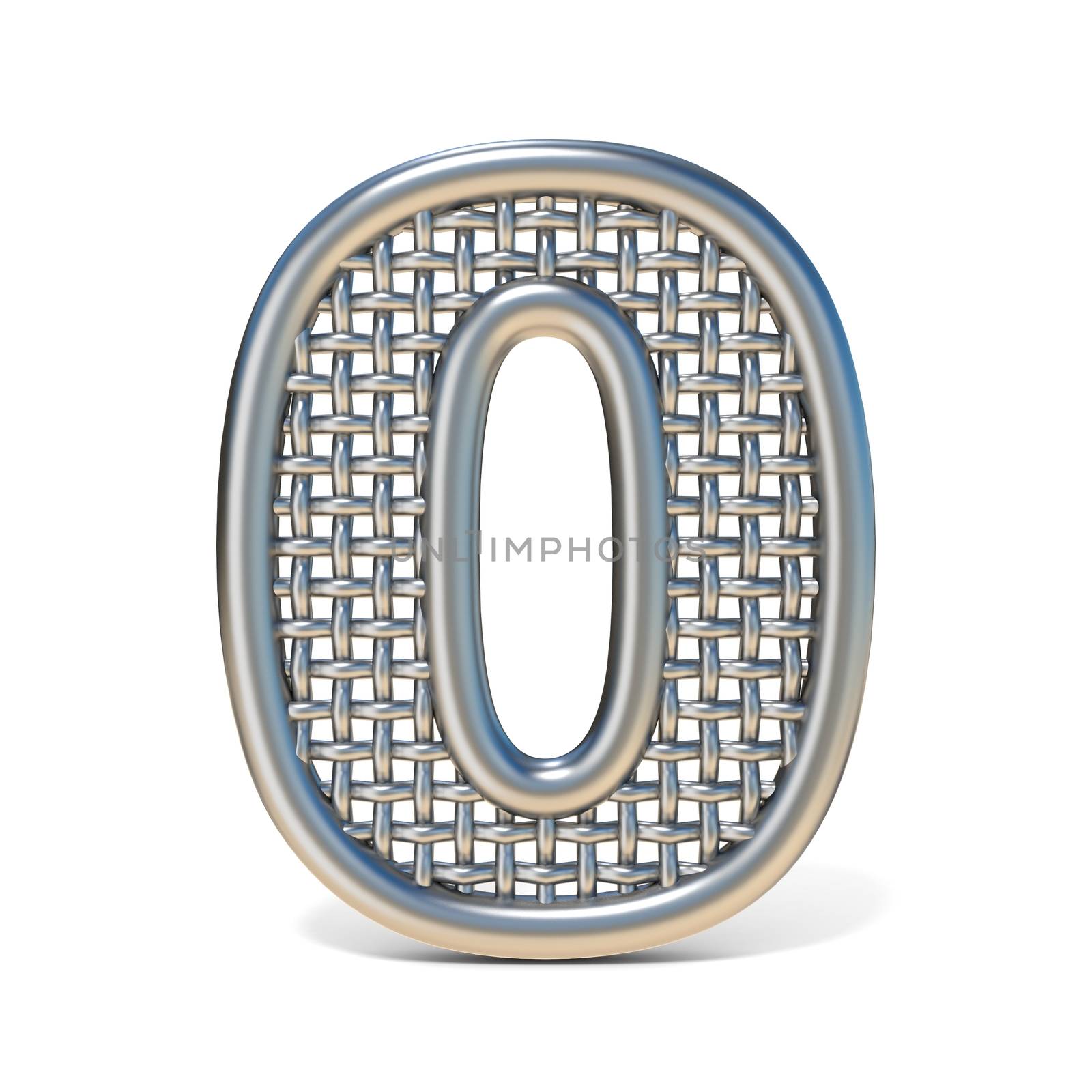 Outlined metal wire mesh font Number 0 ZERO 3D render illustration isolated on white background