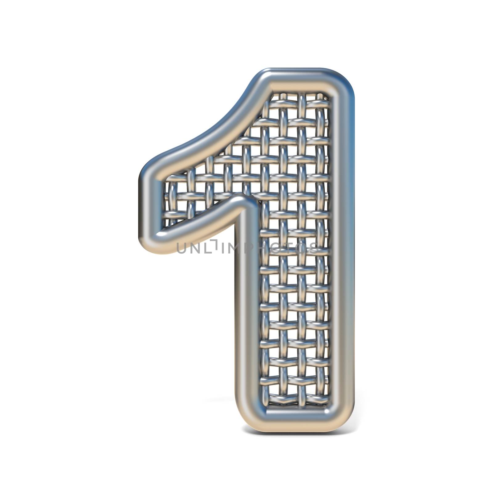Outlined metal wire mesh font Number 1 ONE 3D render illustration isolated on white background